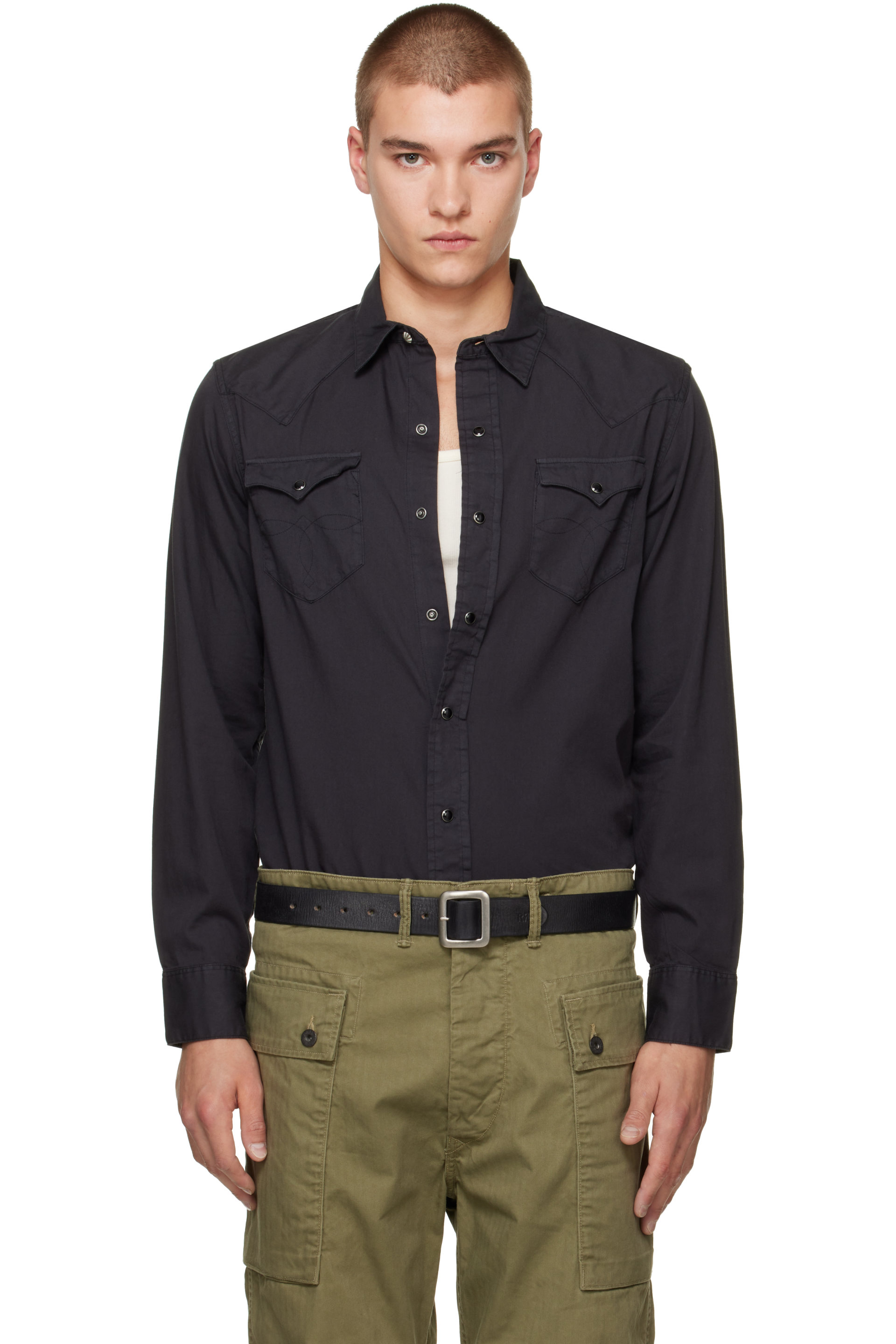 RRL - Black Cotton Twill Western Shirt
