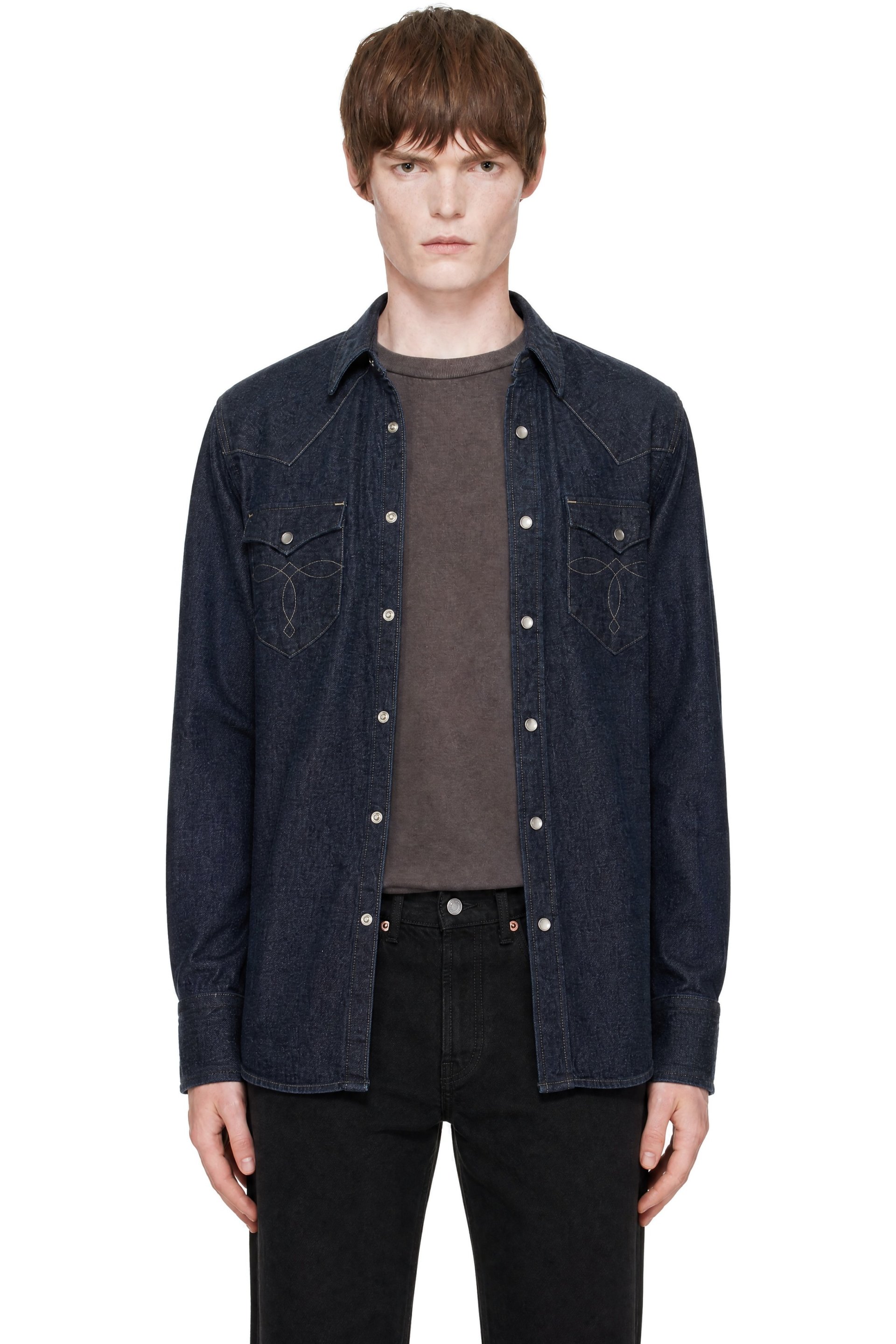 RRL - Navy Slim Fit Denim Western Shirt