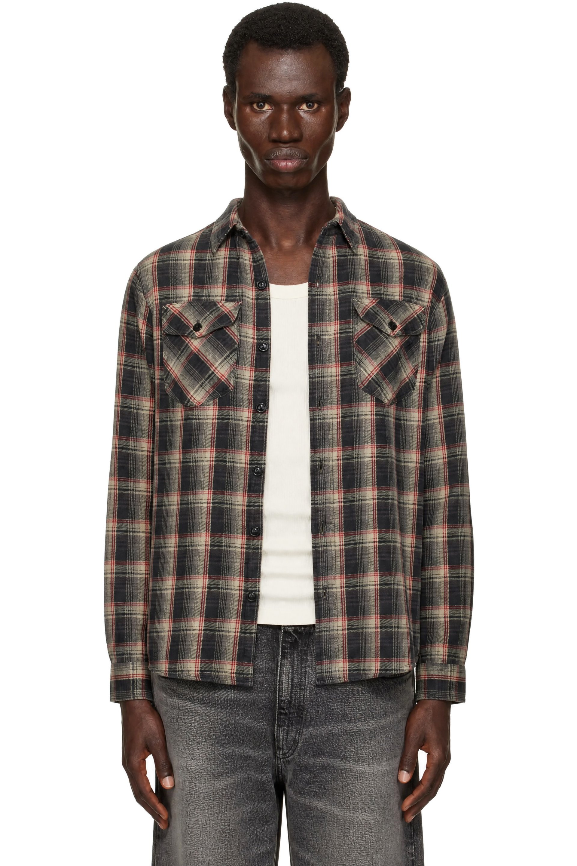 RRL - Gray & Red Check Sport Shirt