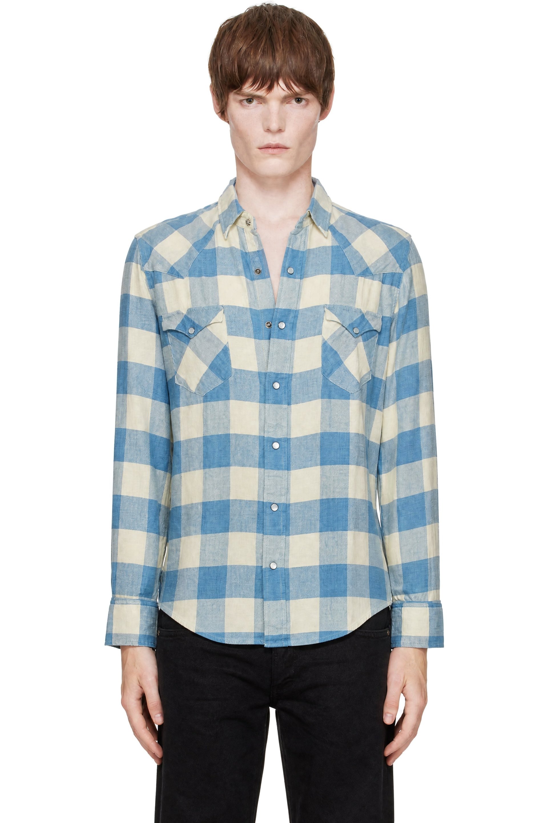 RRL - Blue Slim Fit Indigo Plaid Western Shirt