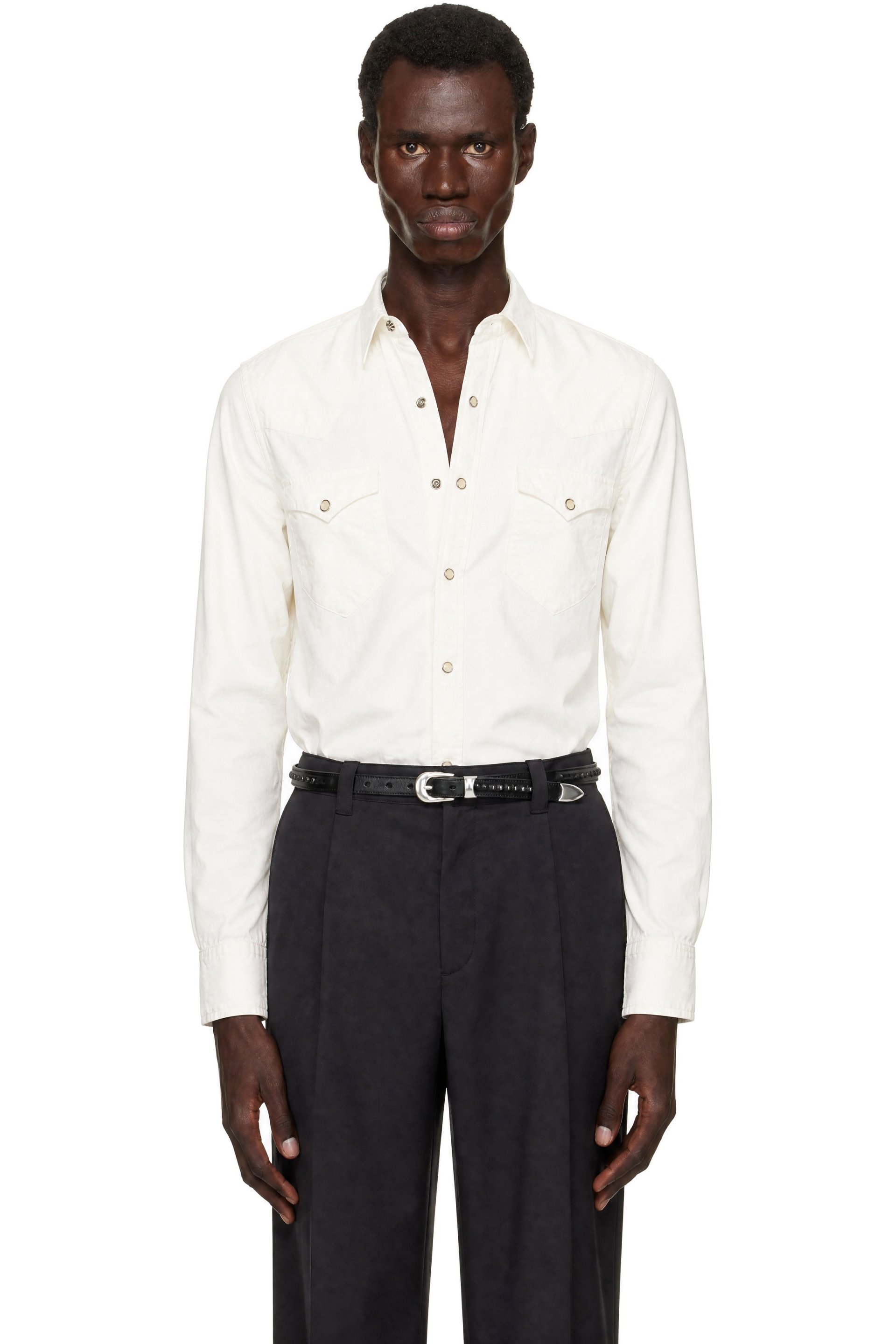 RRL - White Slim Fit Poplin Western Shirt