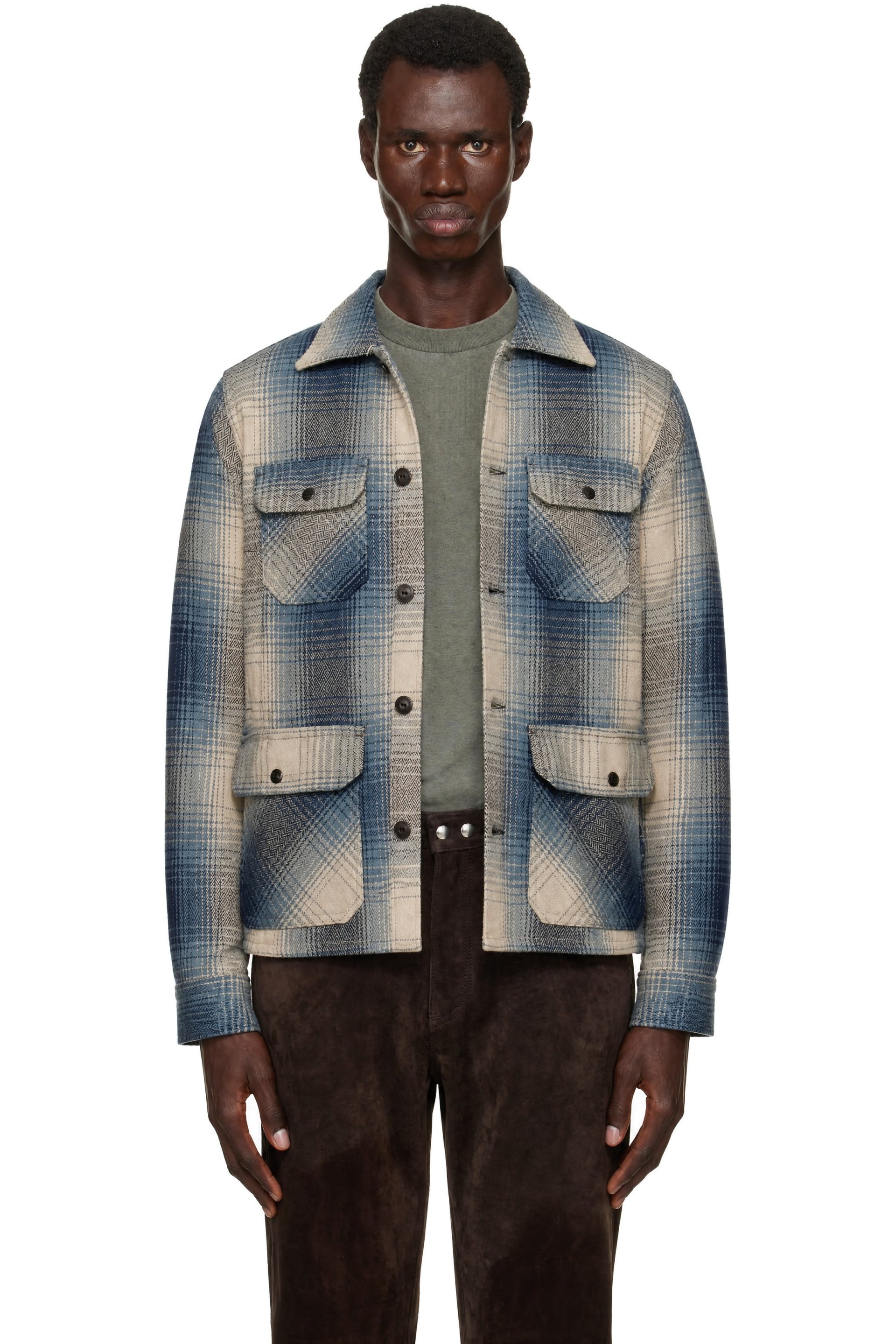 RRL - Blue & Beige Check Wool Jacket