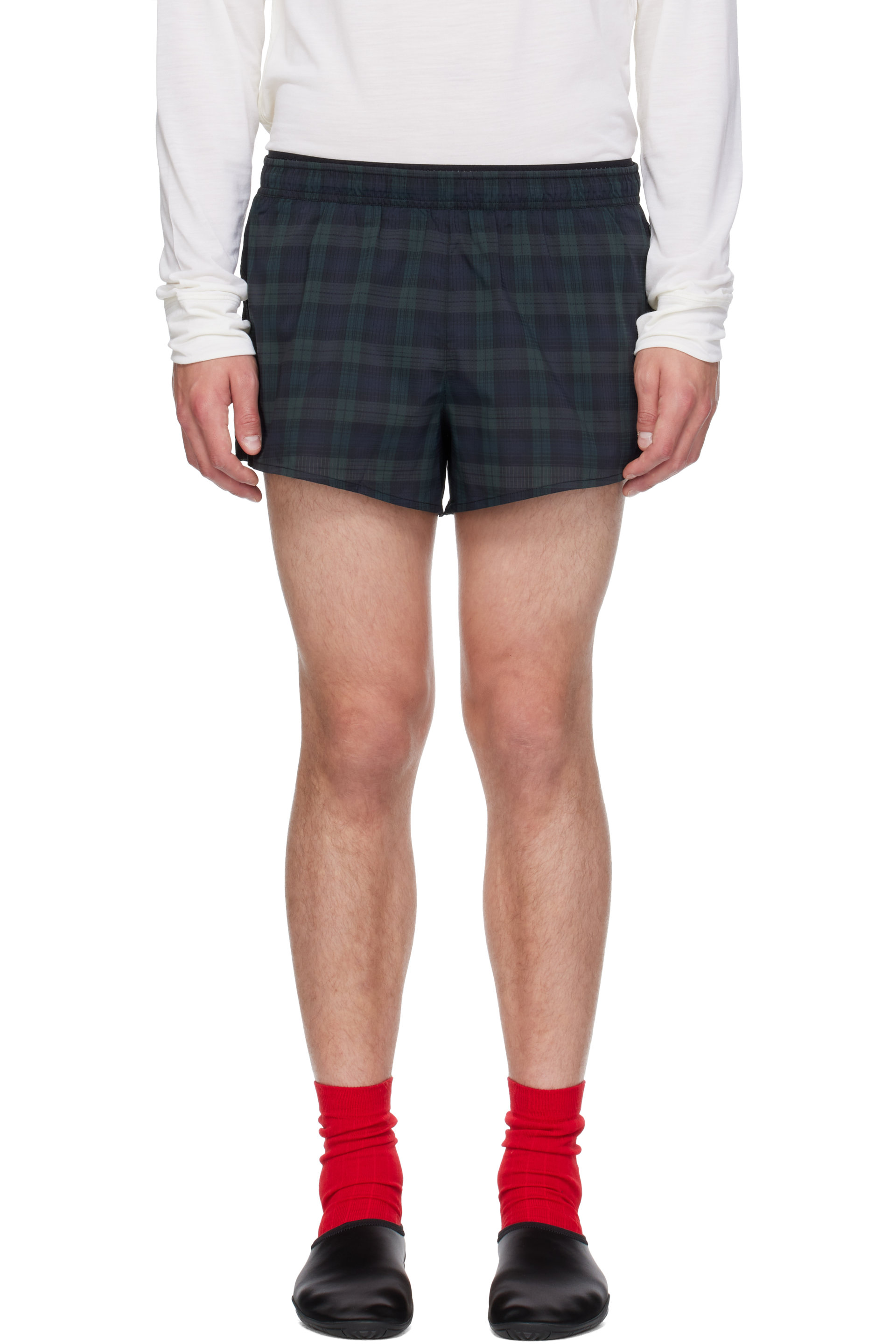 Literary Sport - Short de course Morrison bleu marine et vert à entrejambe de 7,5 cm