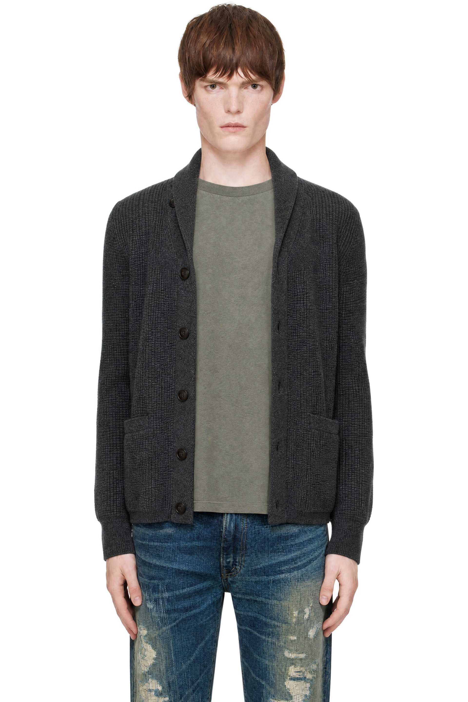 RRL - Gray Waffle-Knit Cashmere Shawl Cardigan
