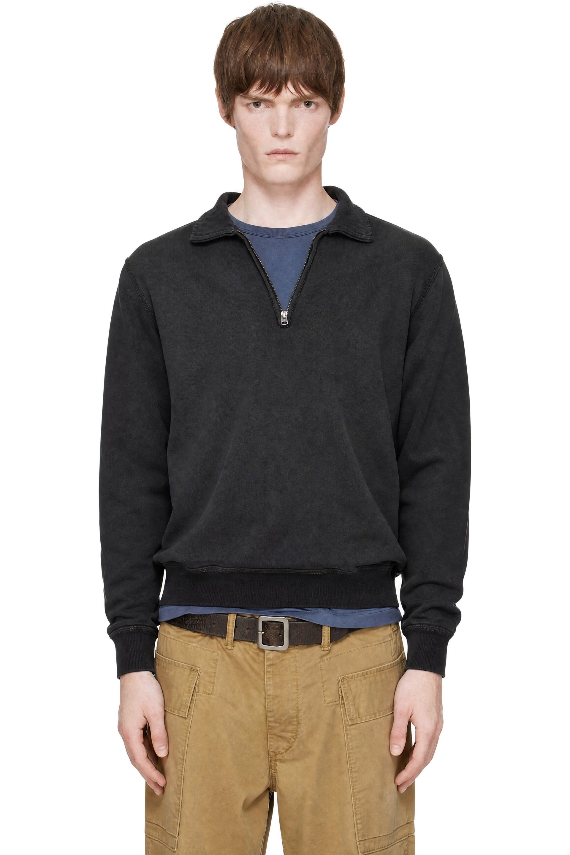 RRL - Black Terry Quarter-Zip Sweatshirt
