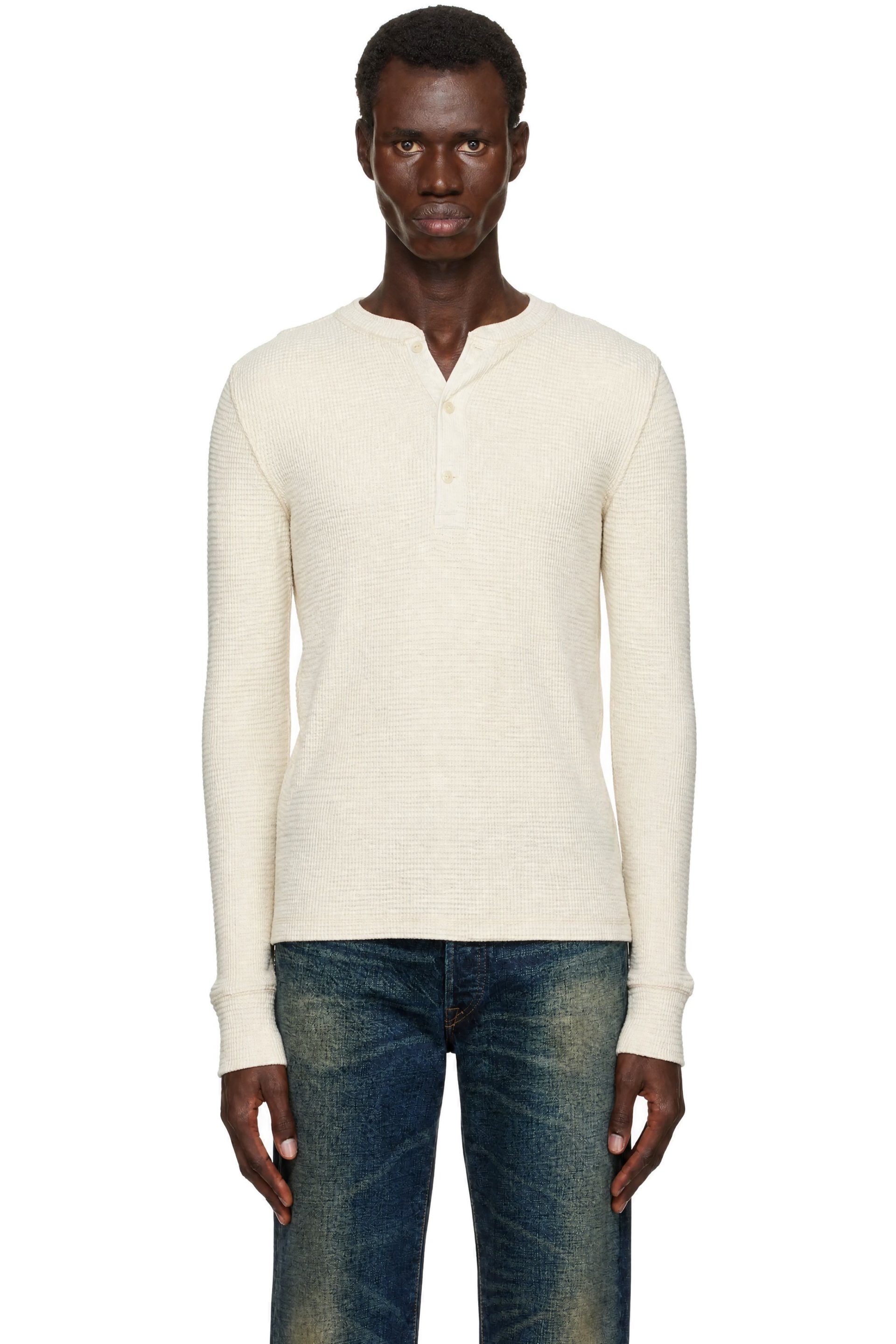 RRL - White Waffle-Knit Henley