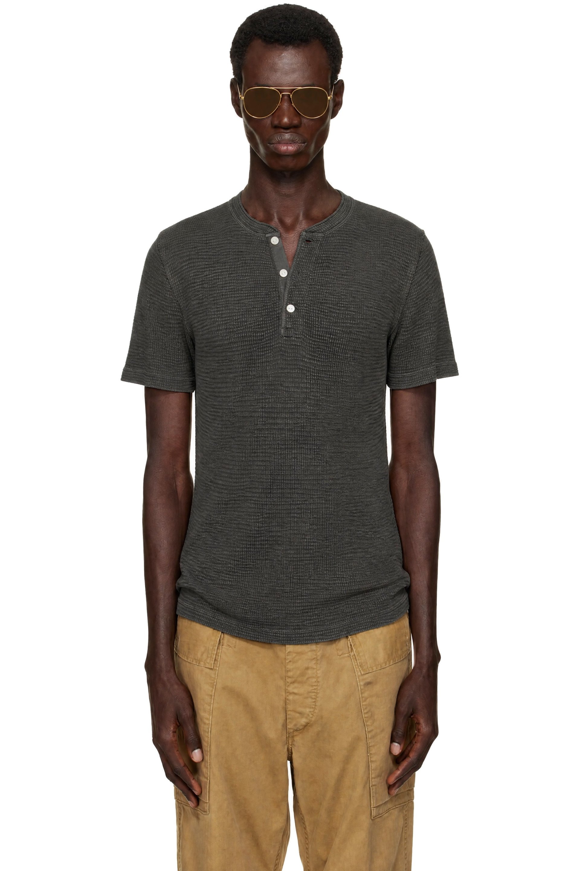 RRL - Brown Button Placket Henley