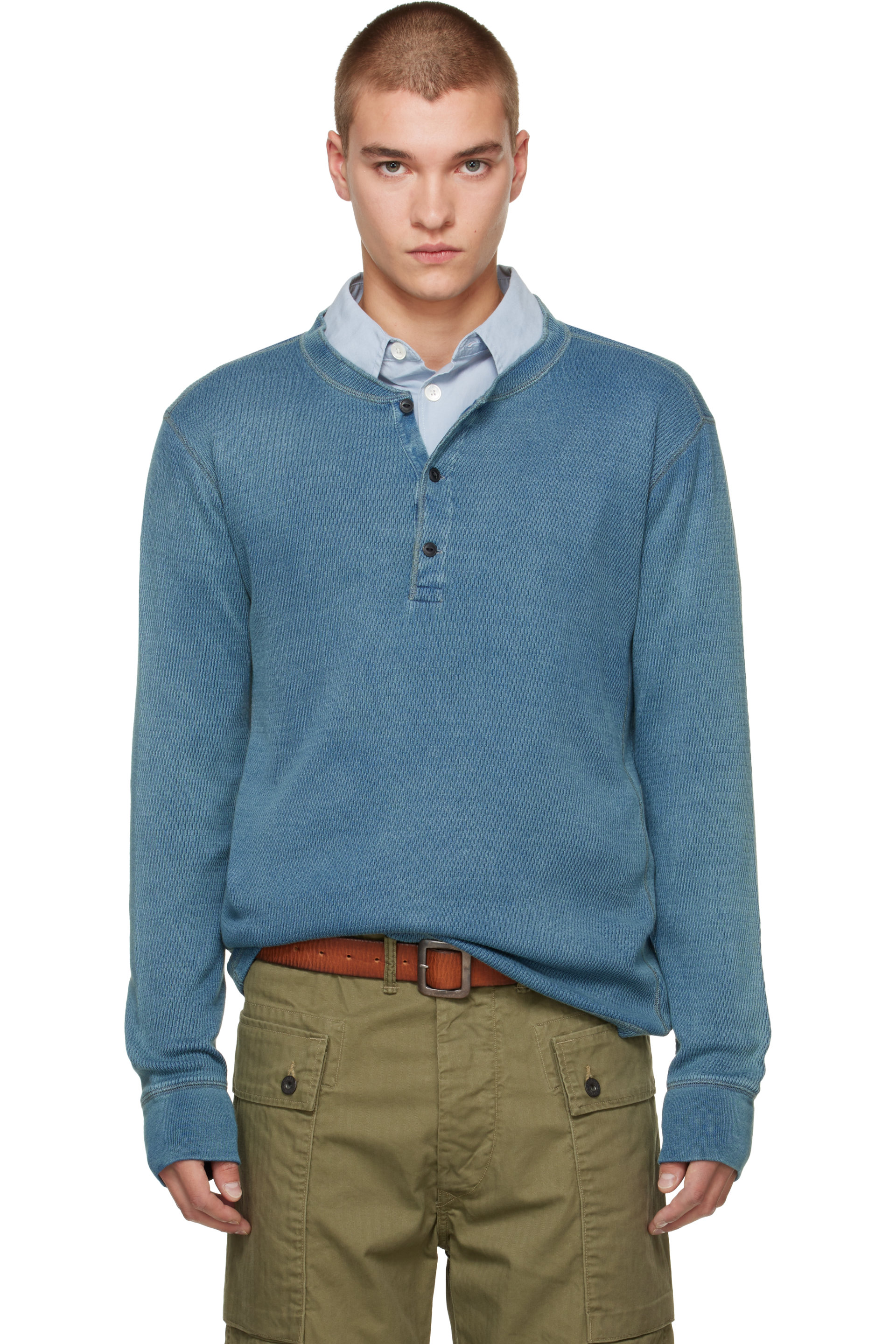 RRL - Blue Button Placket Henley