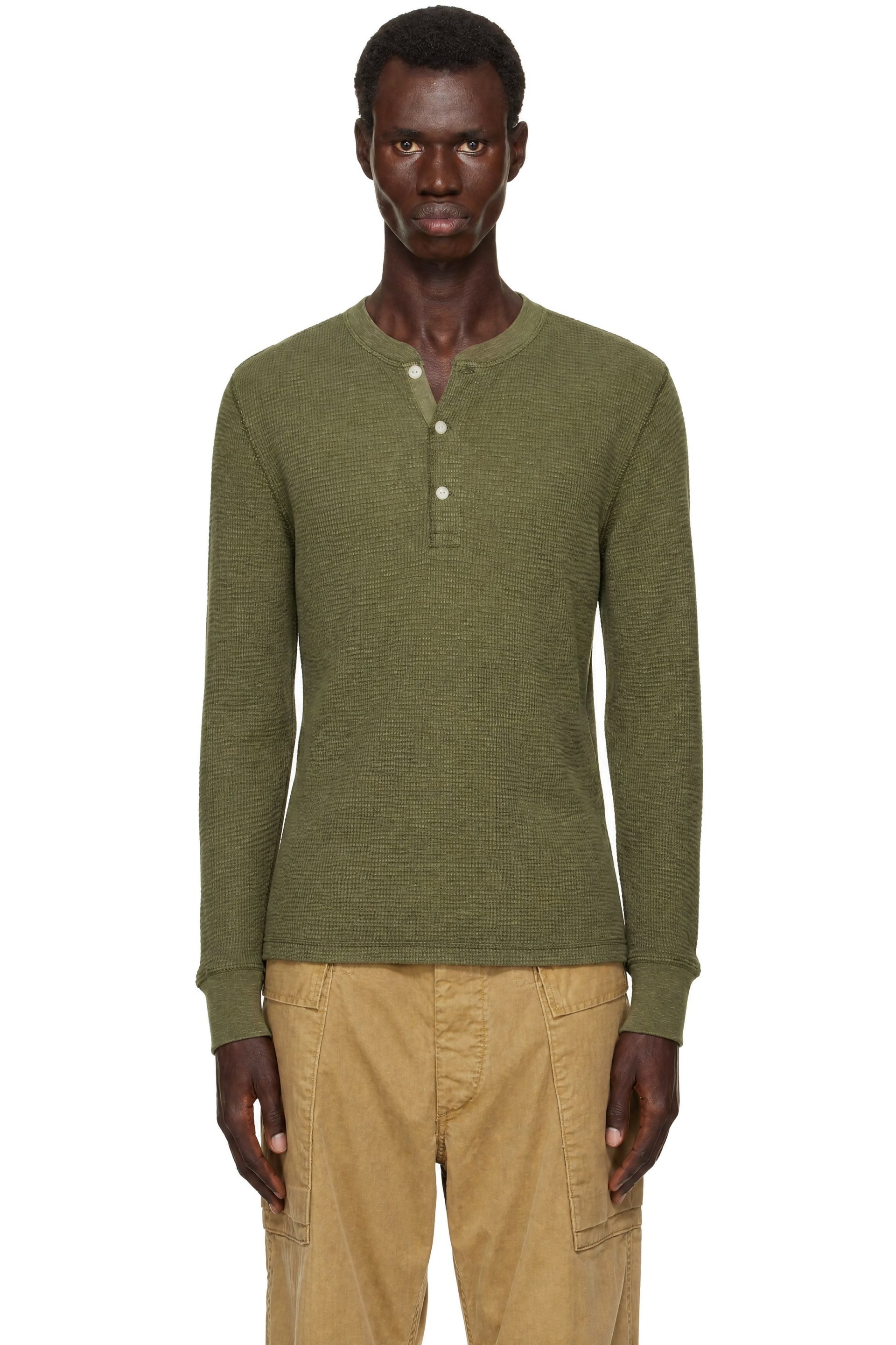 RRL - Khaki Waffle-Knit Henley