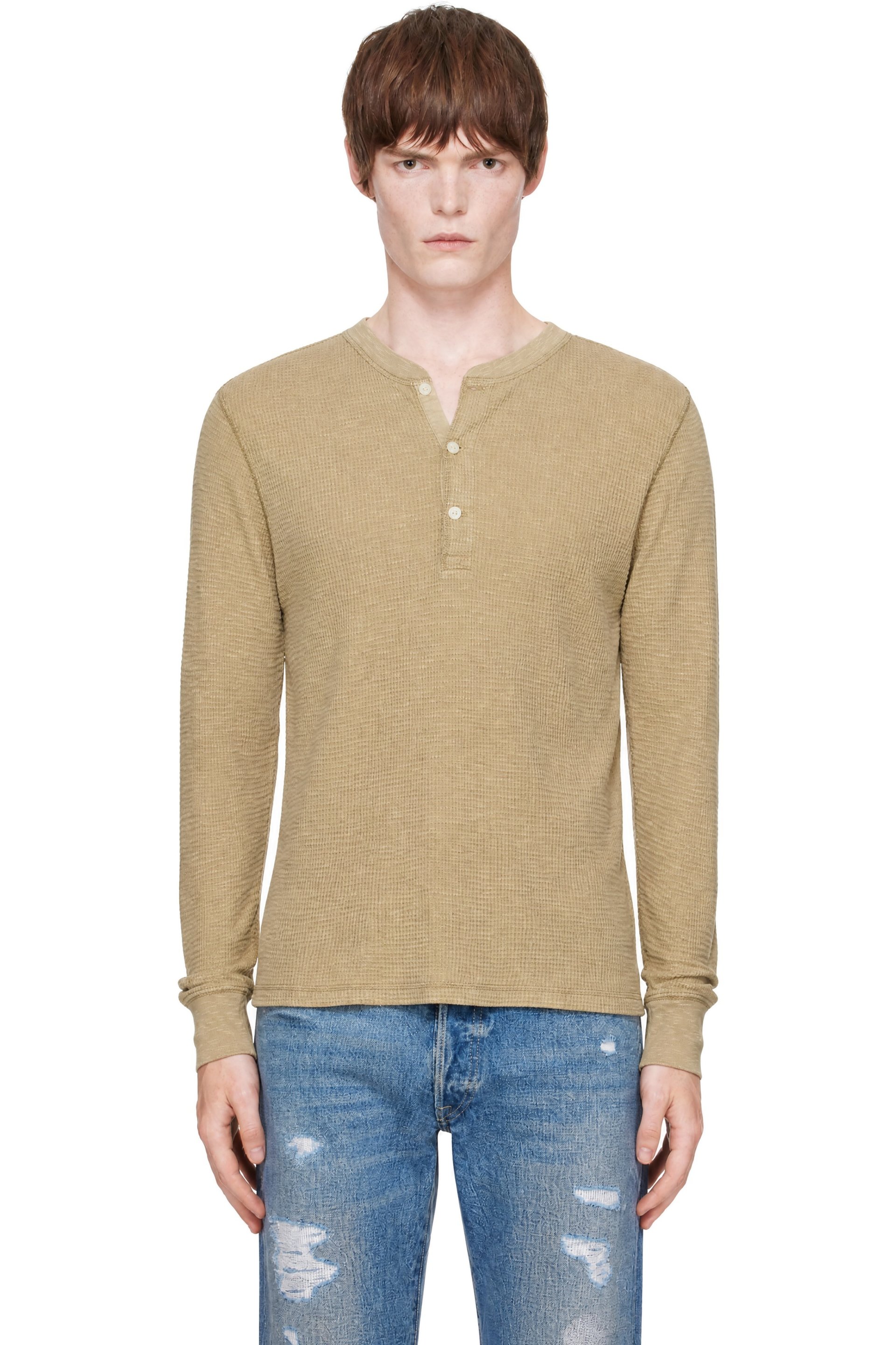 RRL - Beige Waffle-Knit Henley