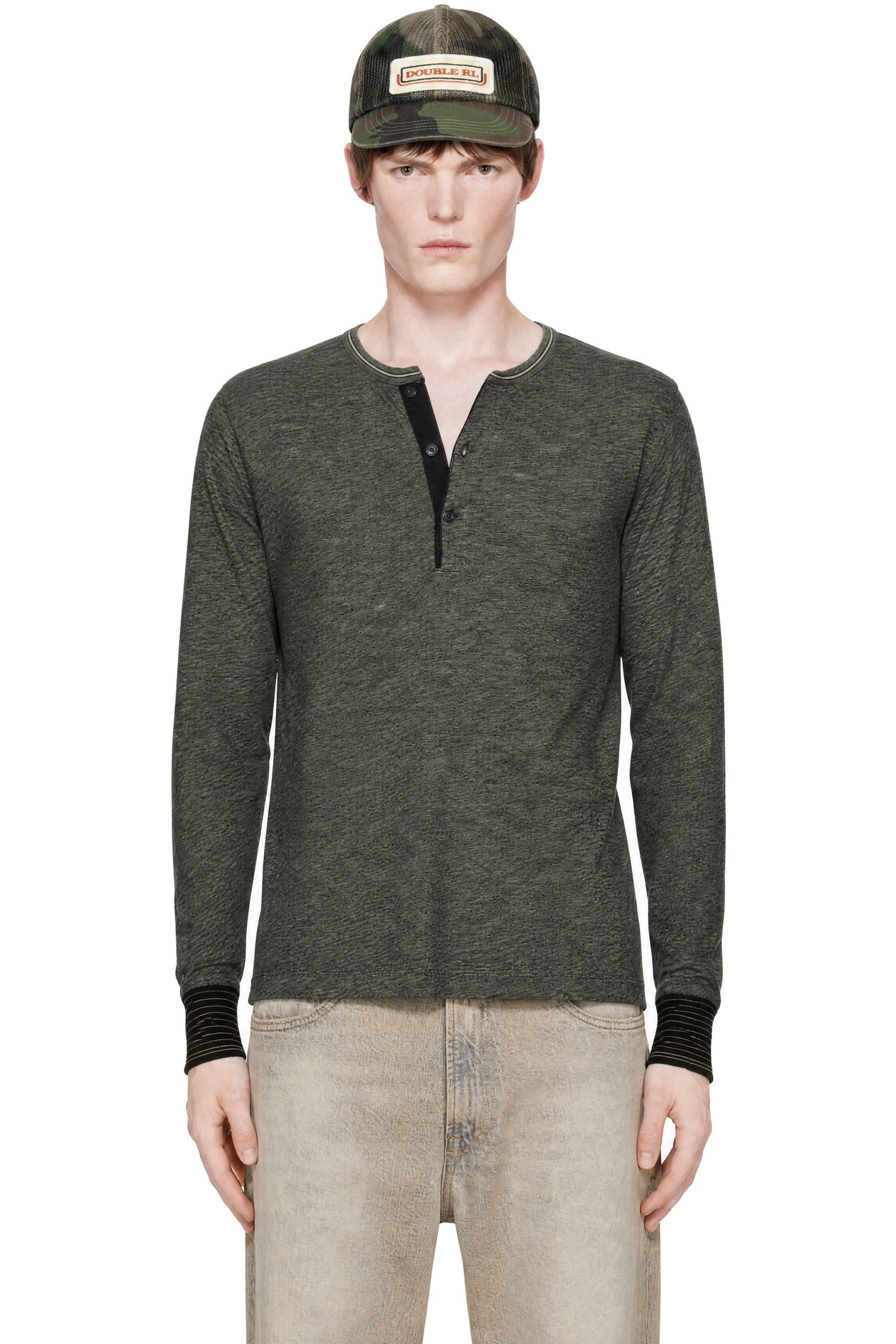 RRL - Black Indigo Jacquard Henley