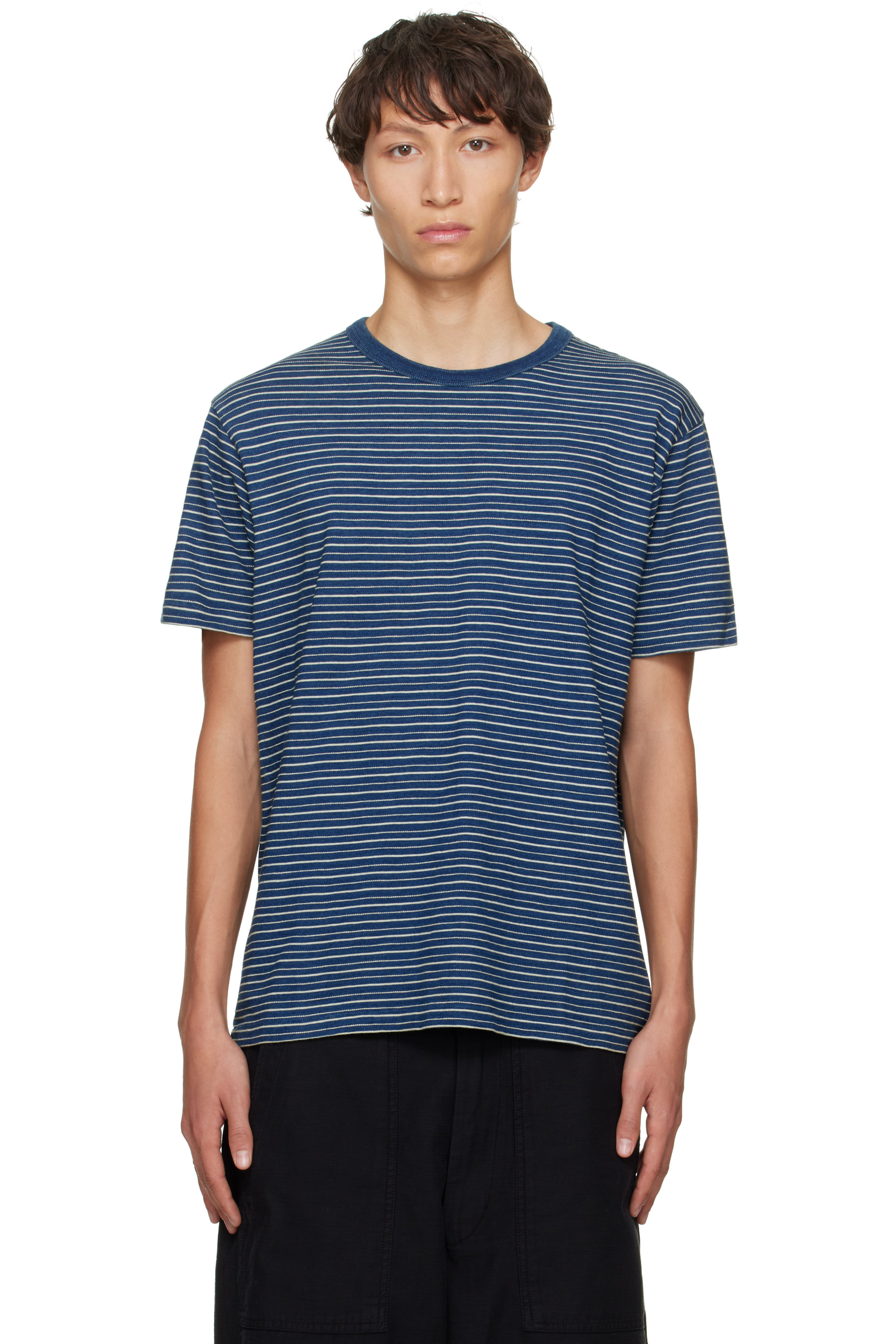 RRL - Navy & White Striped Cotton Jersey T-shirt