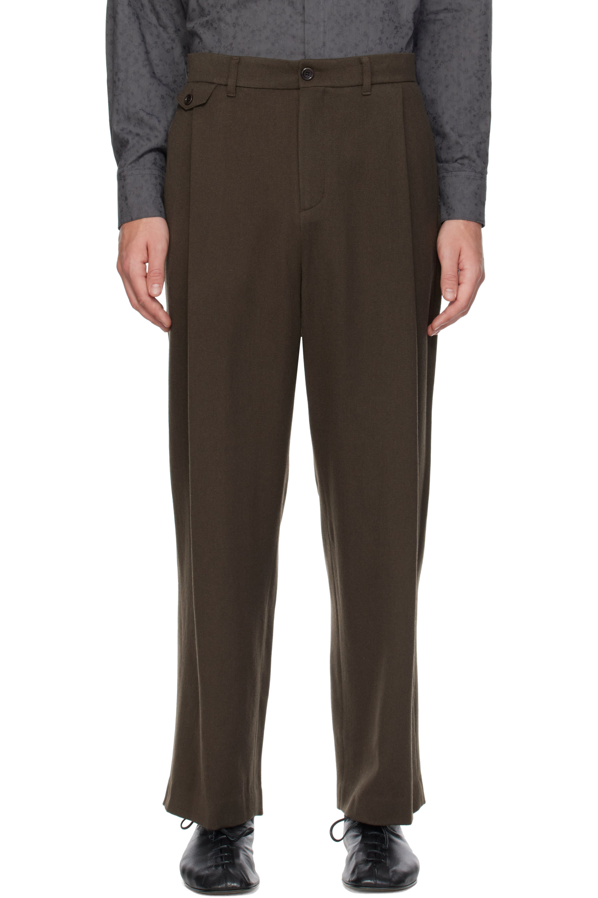 AMOMENTO - Brown Tapered Wool Trousers