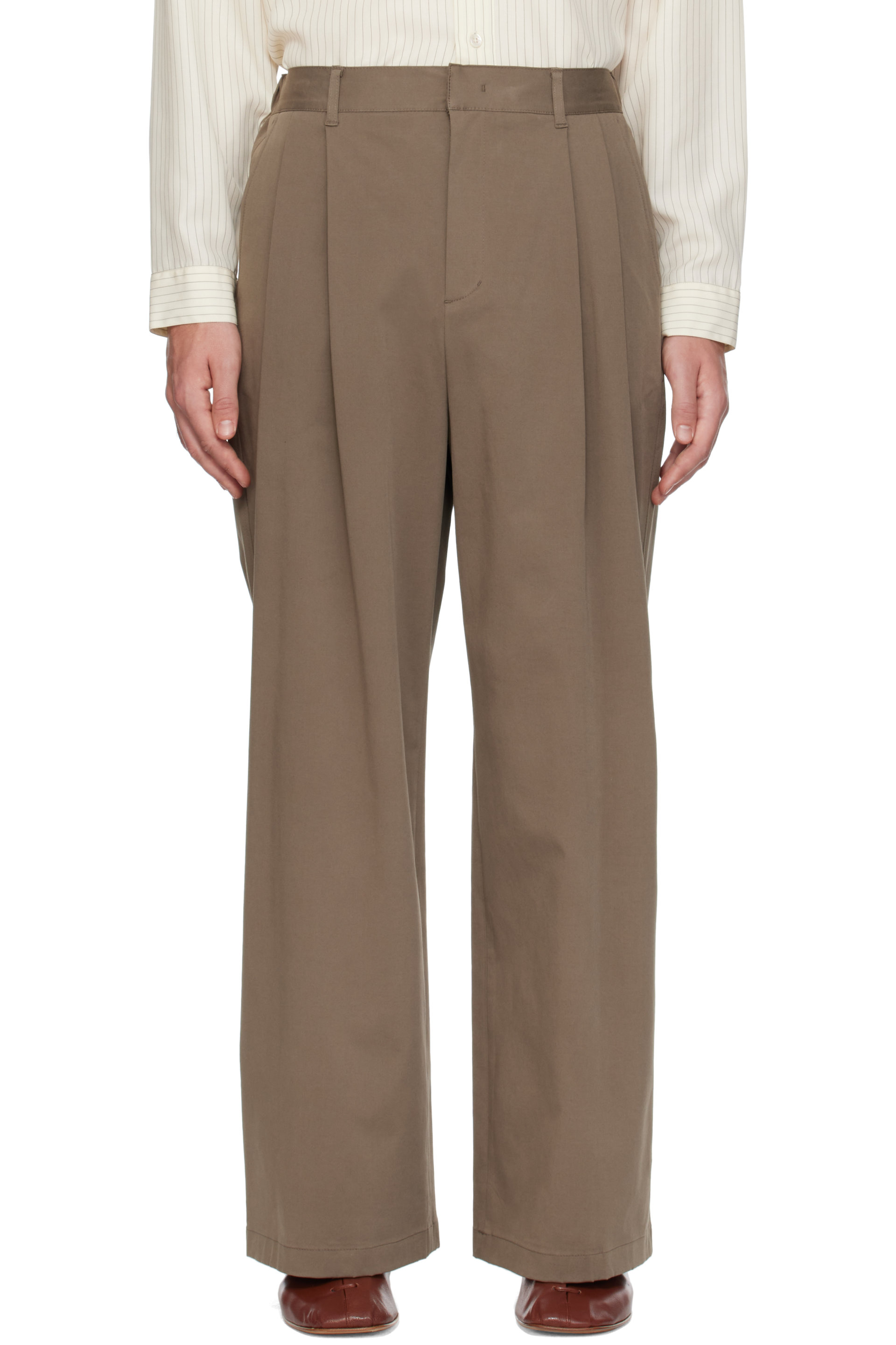 AMOMENTO - Beige Two Tuck Wide Banding Trousers
