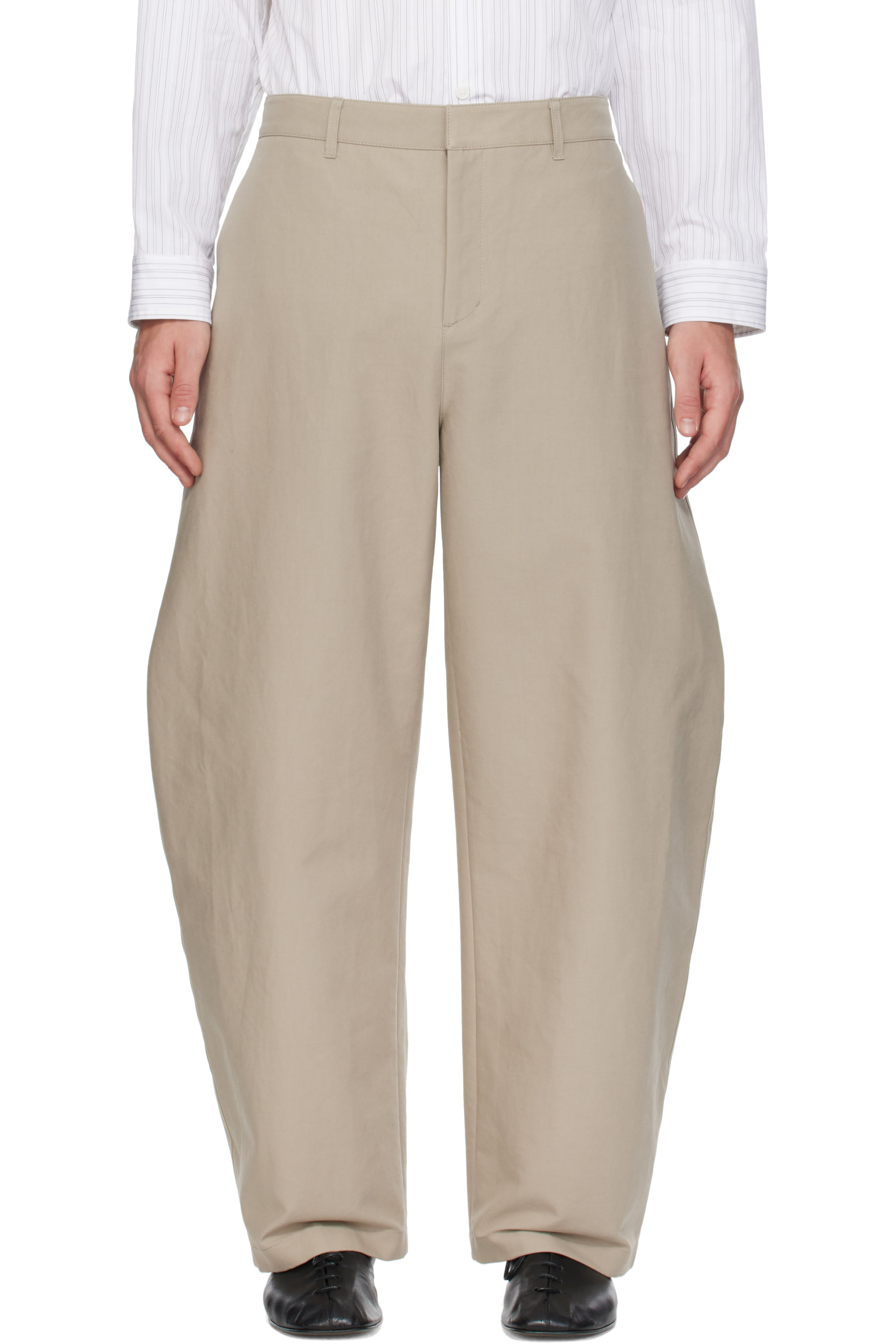 AMOMENTO - Beige Curved Long Trousers