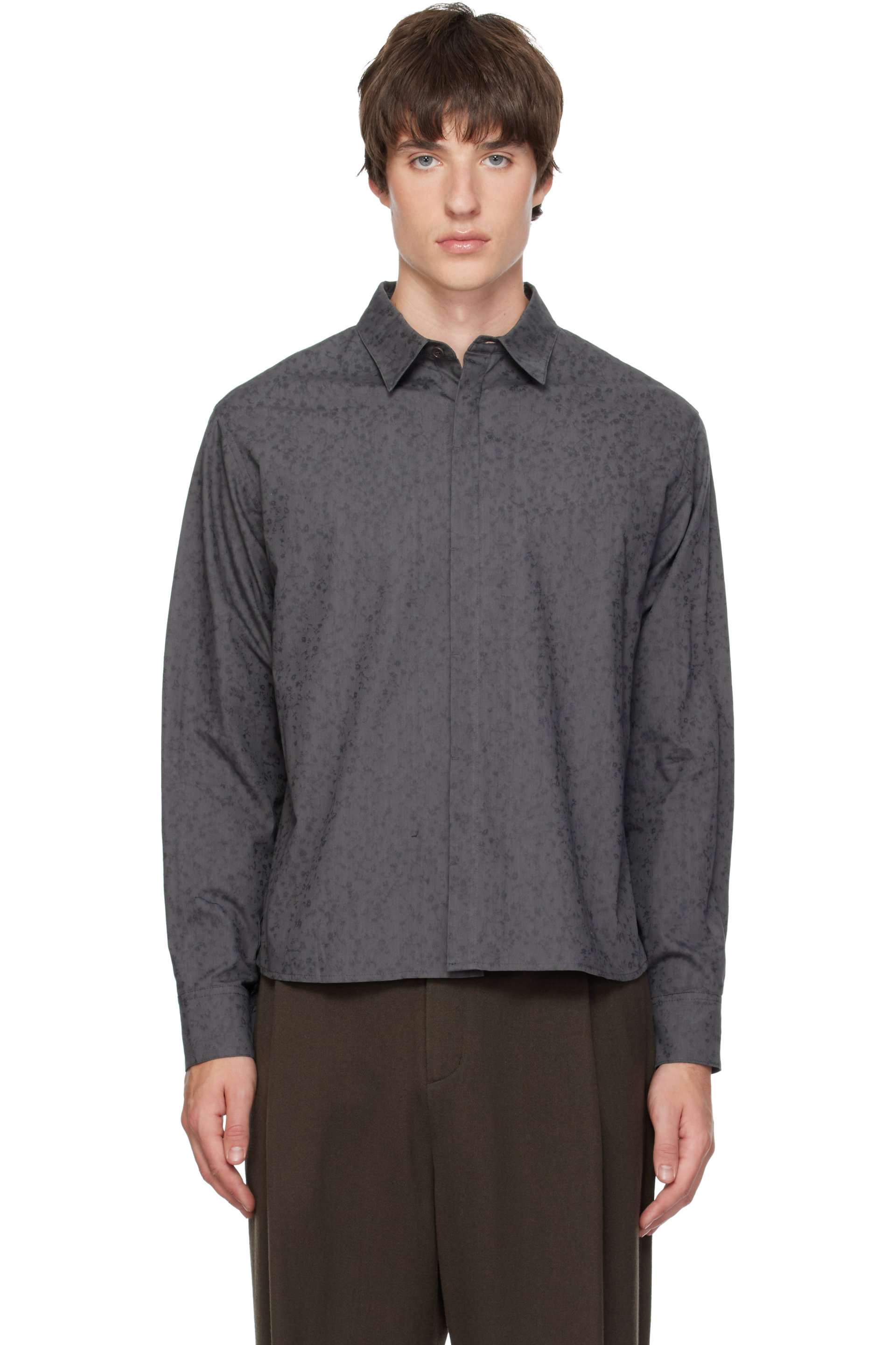 AMOMENTO - Gray Floral Basic Shirt