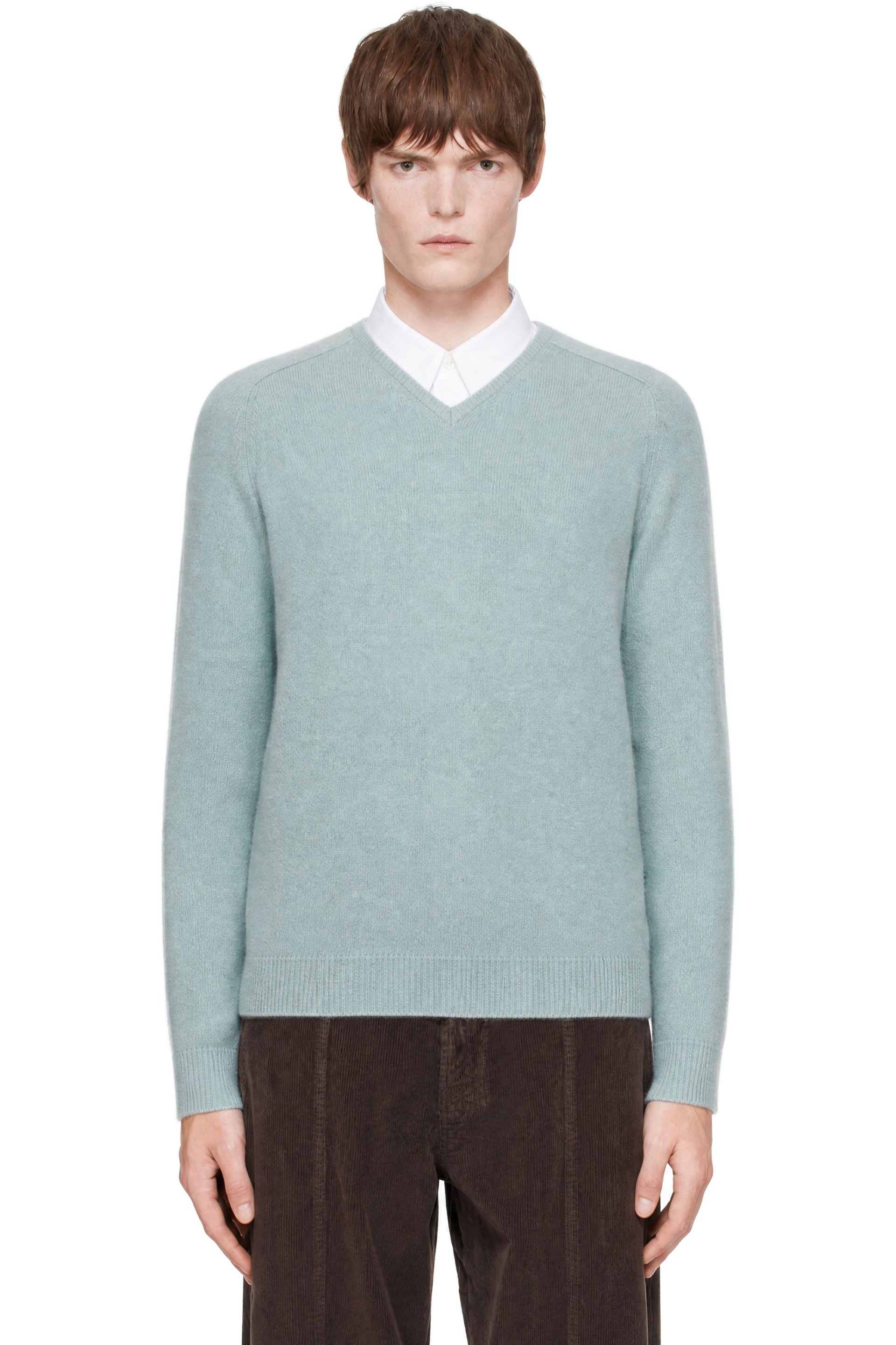 AMOMENTO - Green Racoon V-Neck Sweater