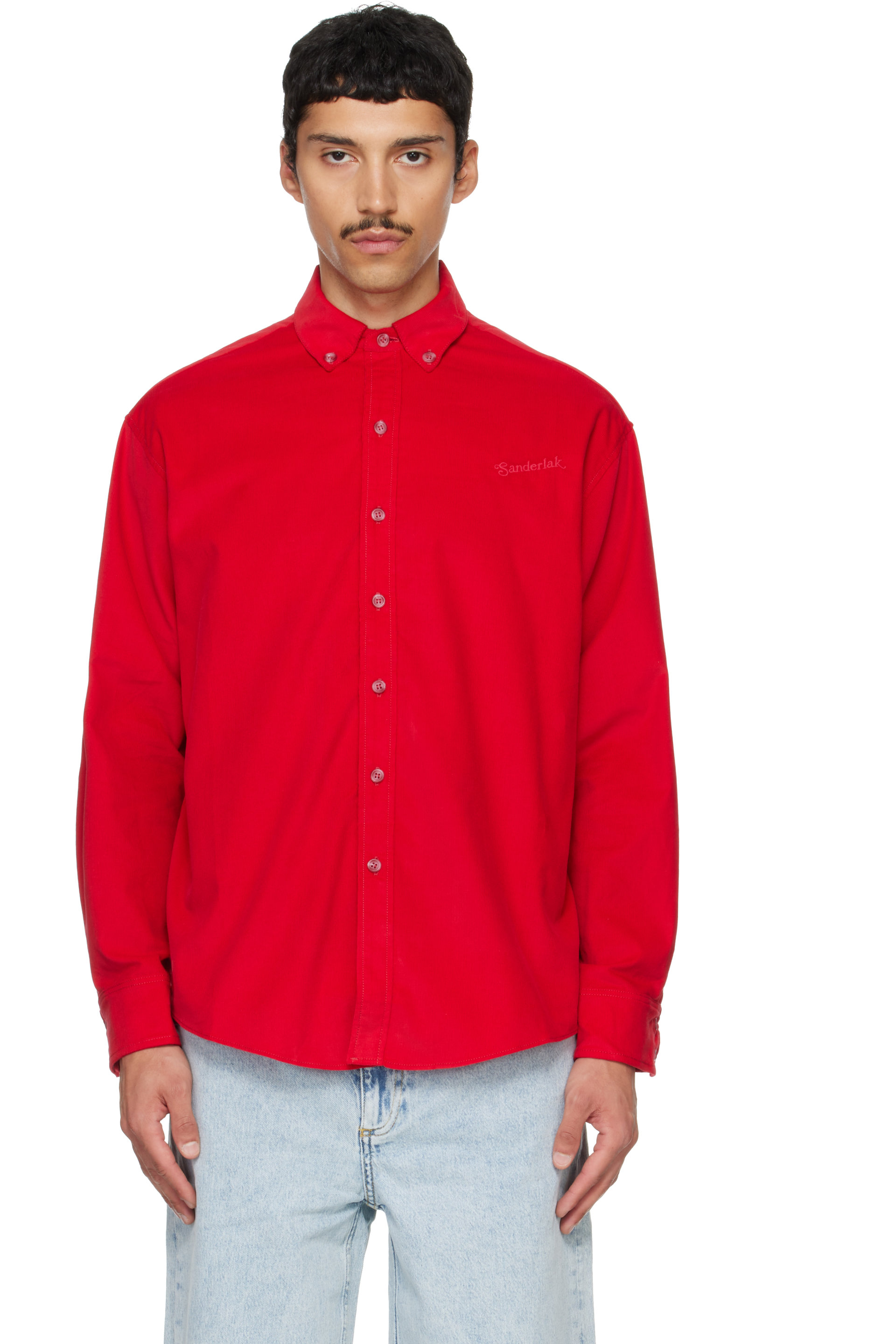 Sanderlak - Chemise surdimensionnée rouge en velours côtelé