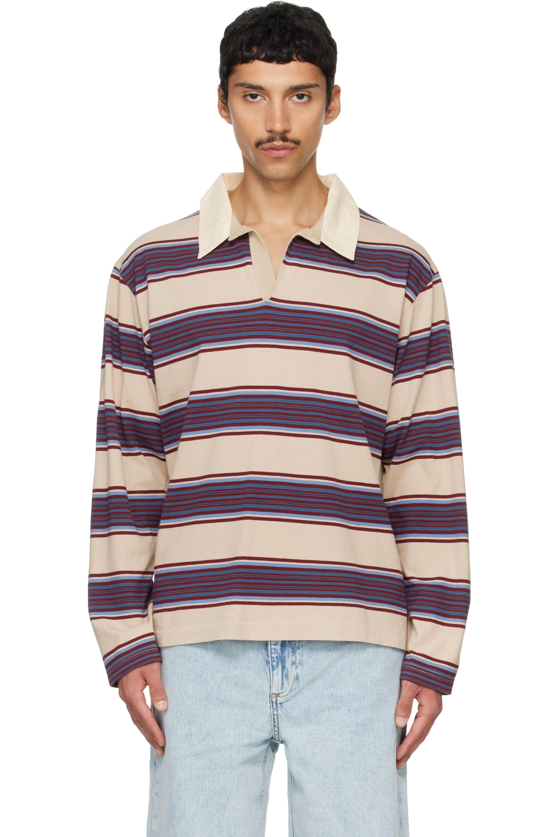 Sanderlak - Polo beige en jersey à rayures