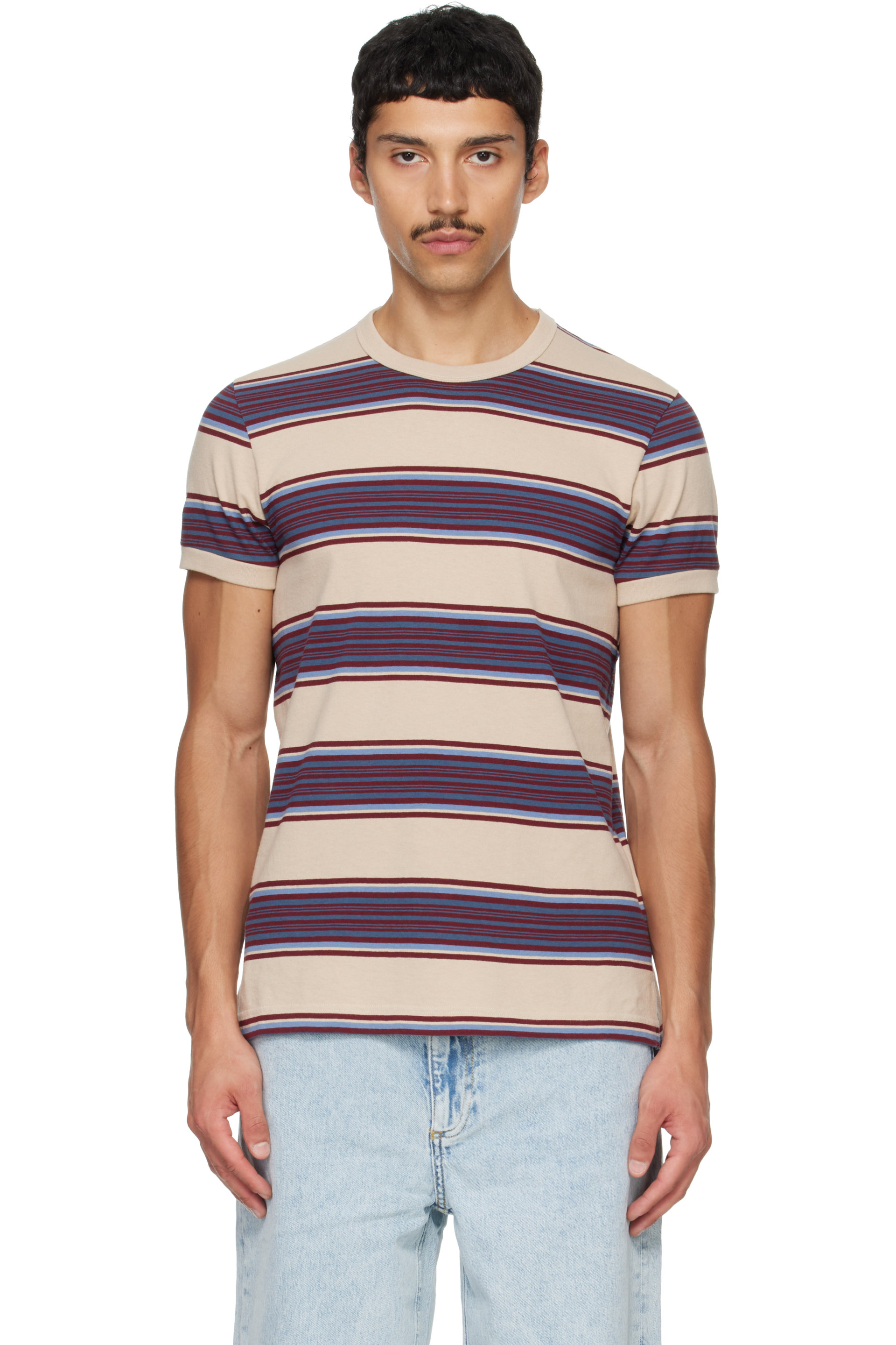 Sanderlak - T-shirt contrastant beige en jersey côtelé à rayures