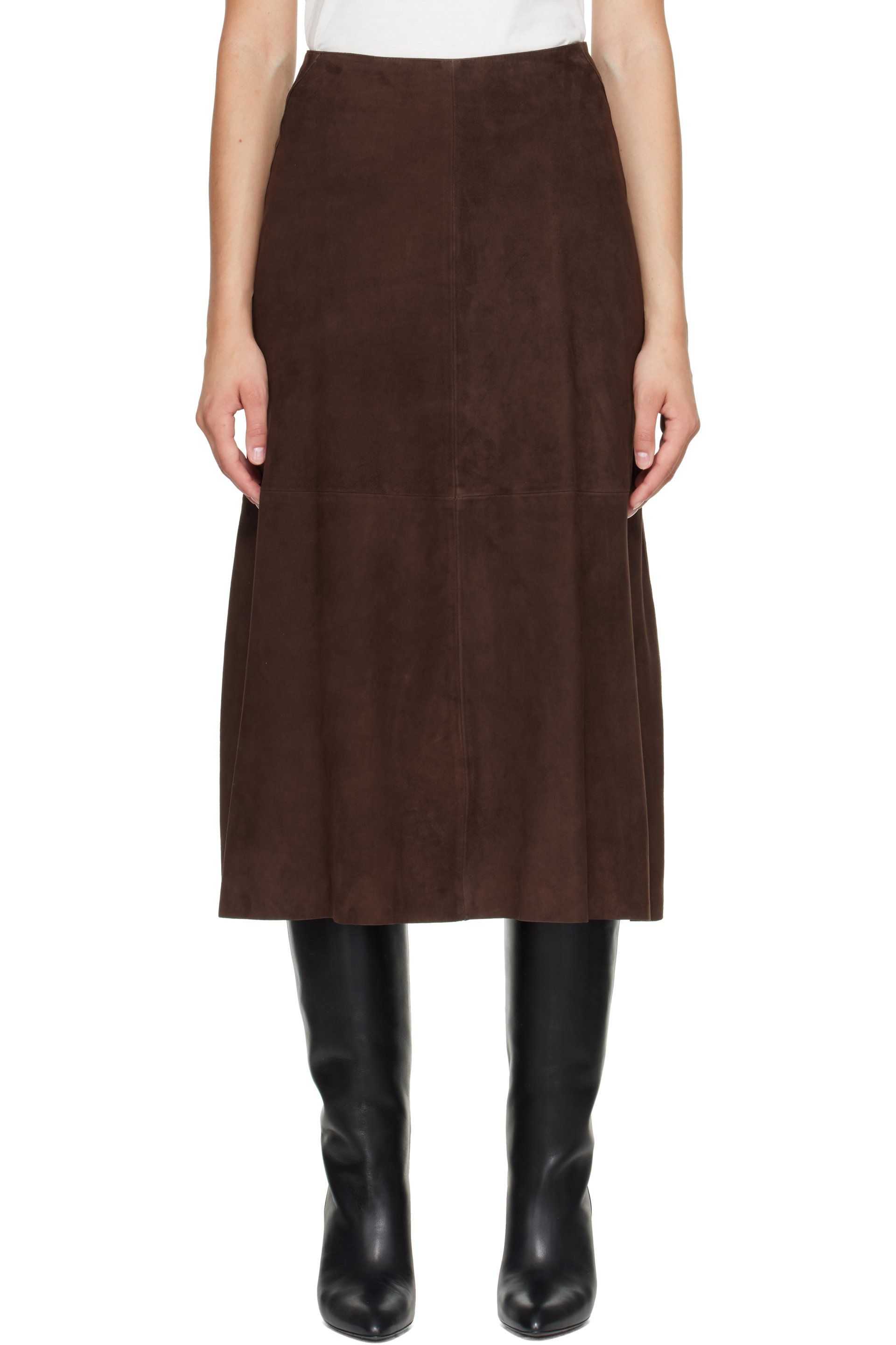 Arma - Brown Melita Suede A-Line Midi Skirt