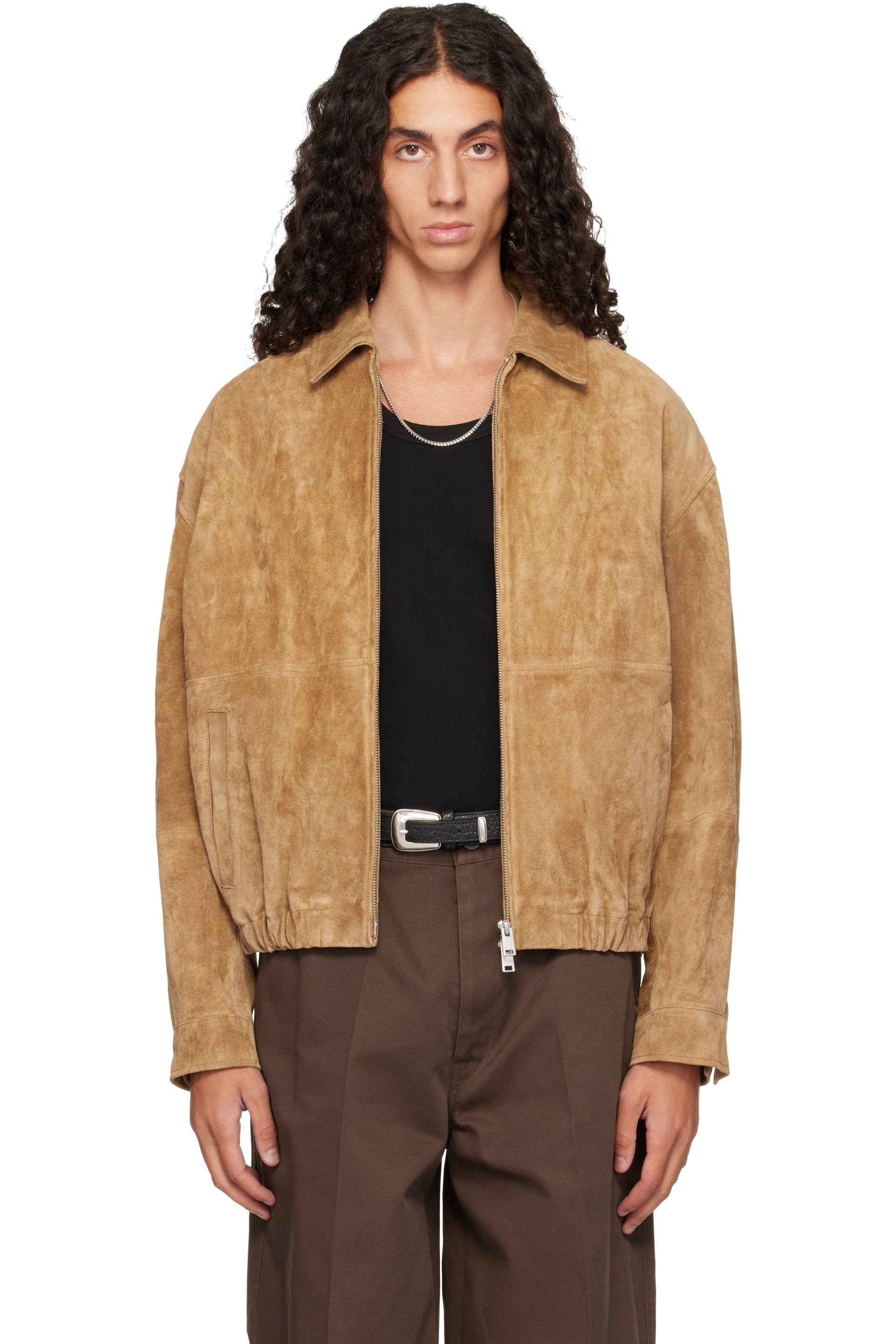 Arma - Blouson Maddox beige en suède texturé
