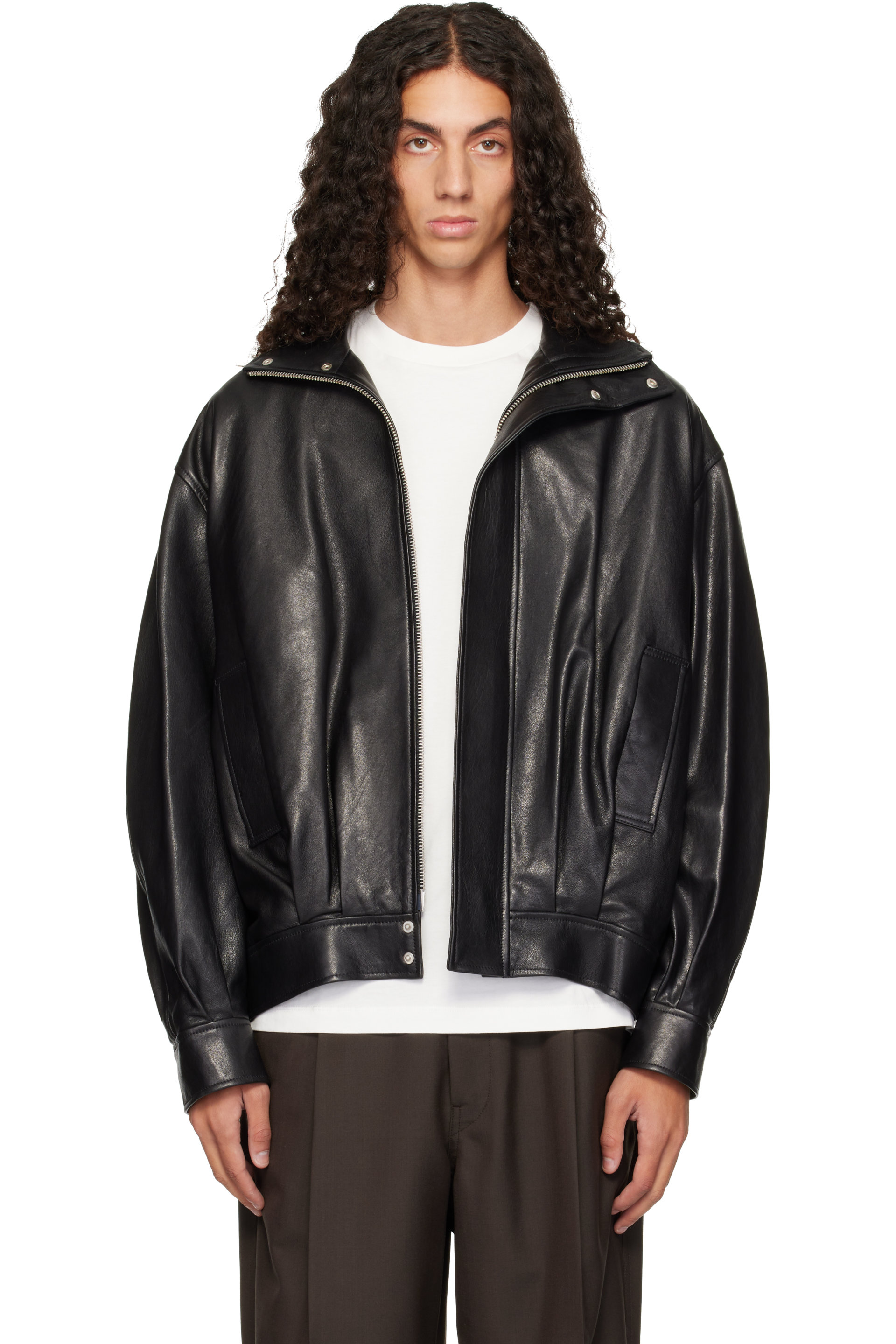 Arma - Blouson Paulo noir en cuir à col cheminée