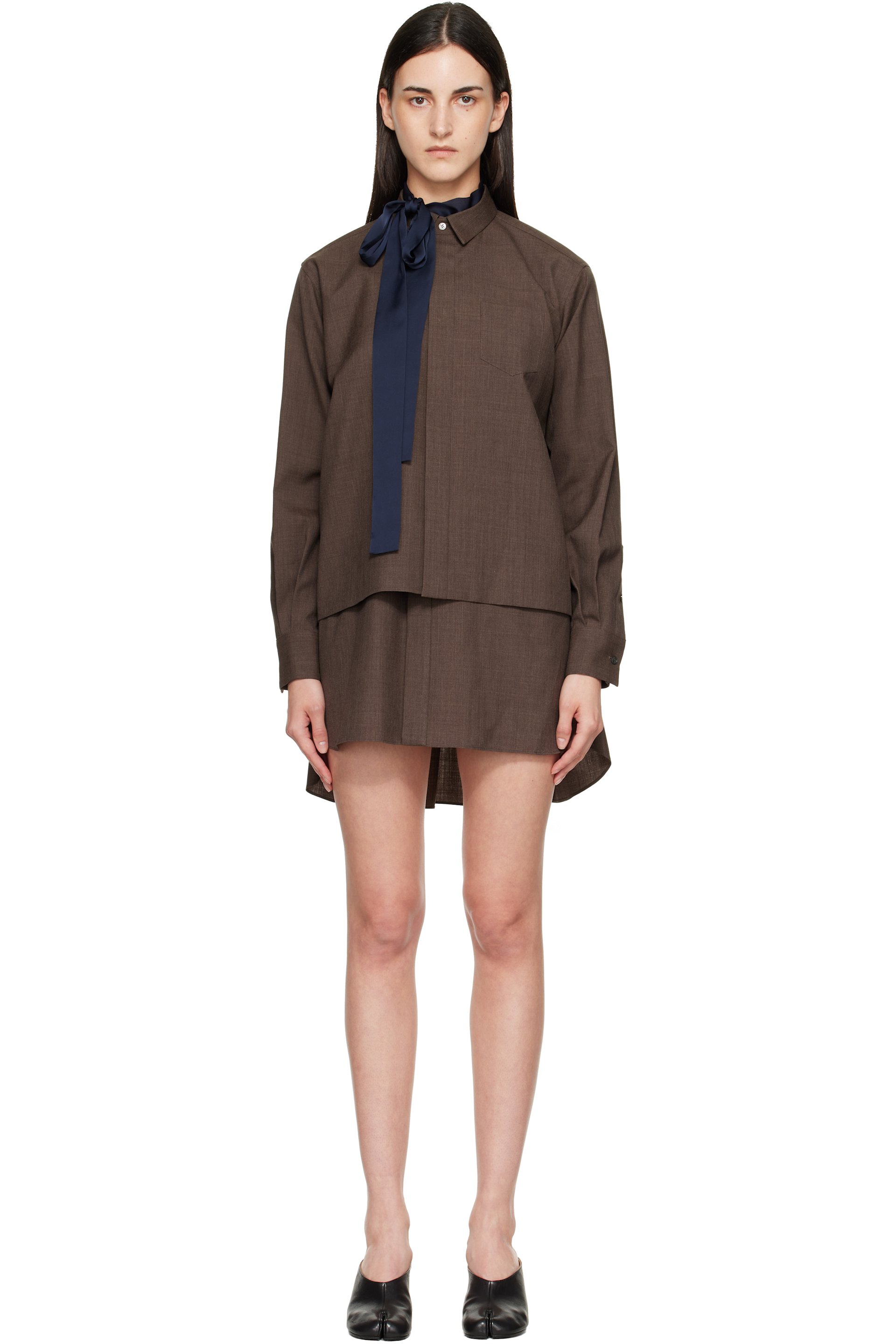 sacai - Brown Suiting Minidress