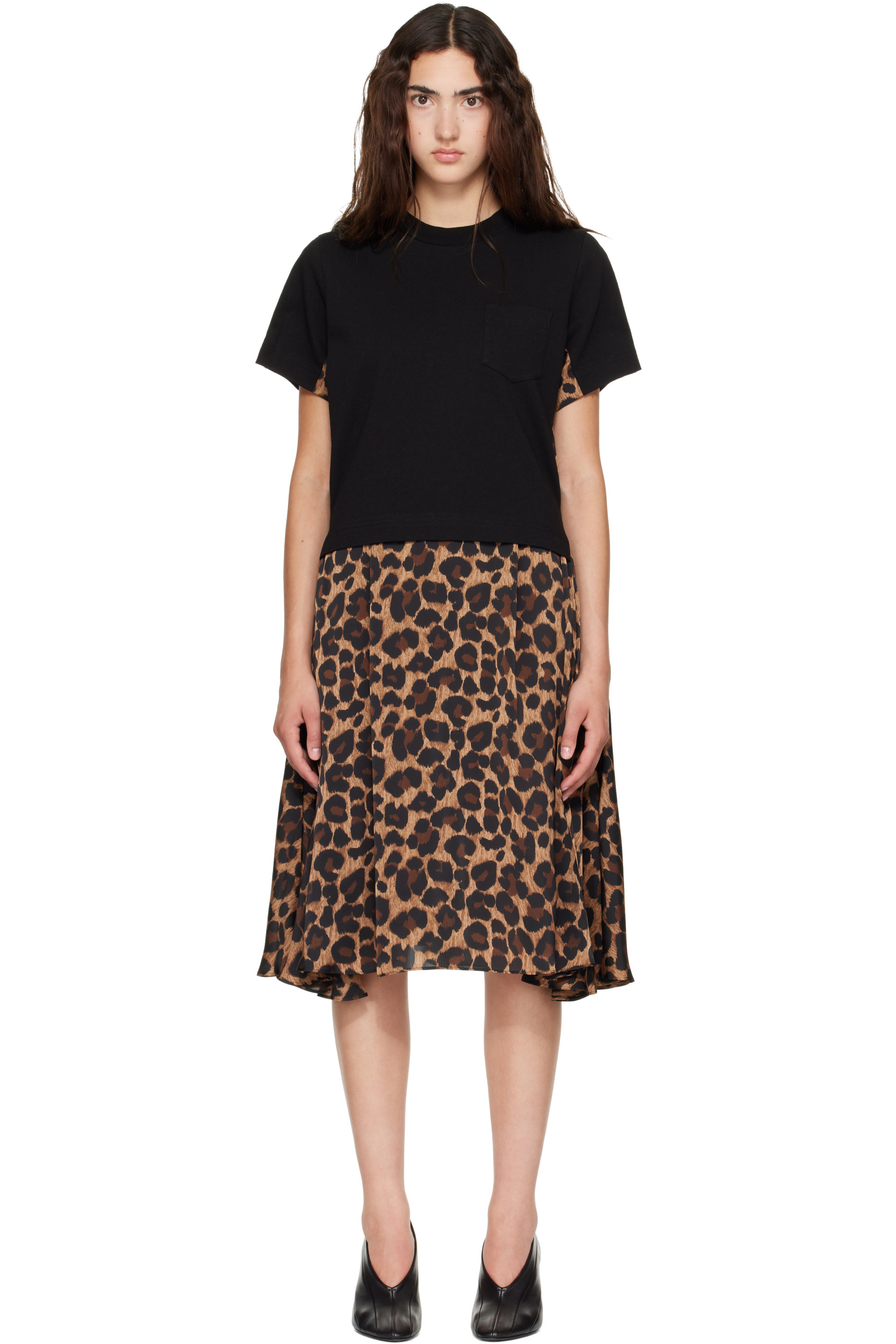 sacai - Beige Leopard x Cotton Jersey Midi Dress