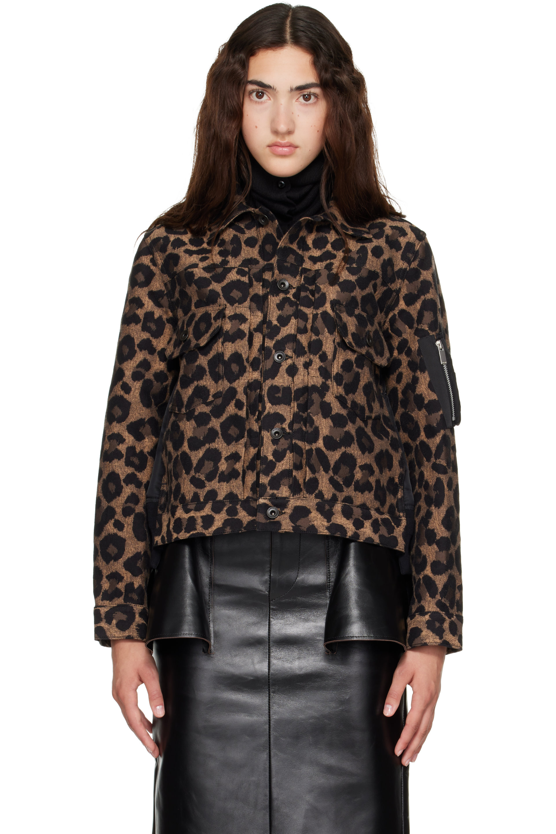 sacai - Beige Leopard x Nylon Twill Jacket