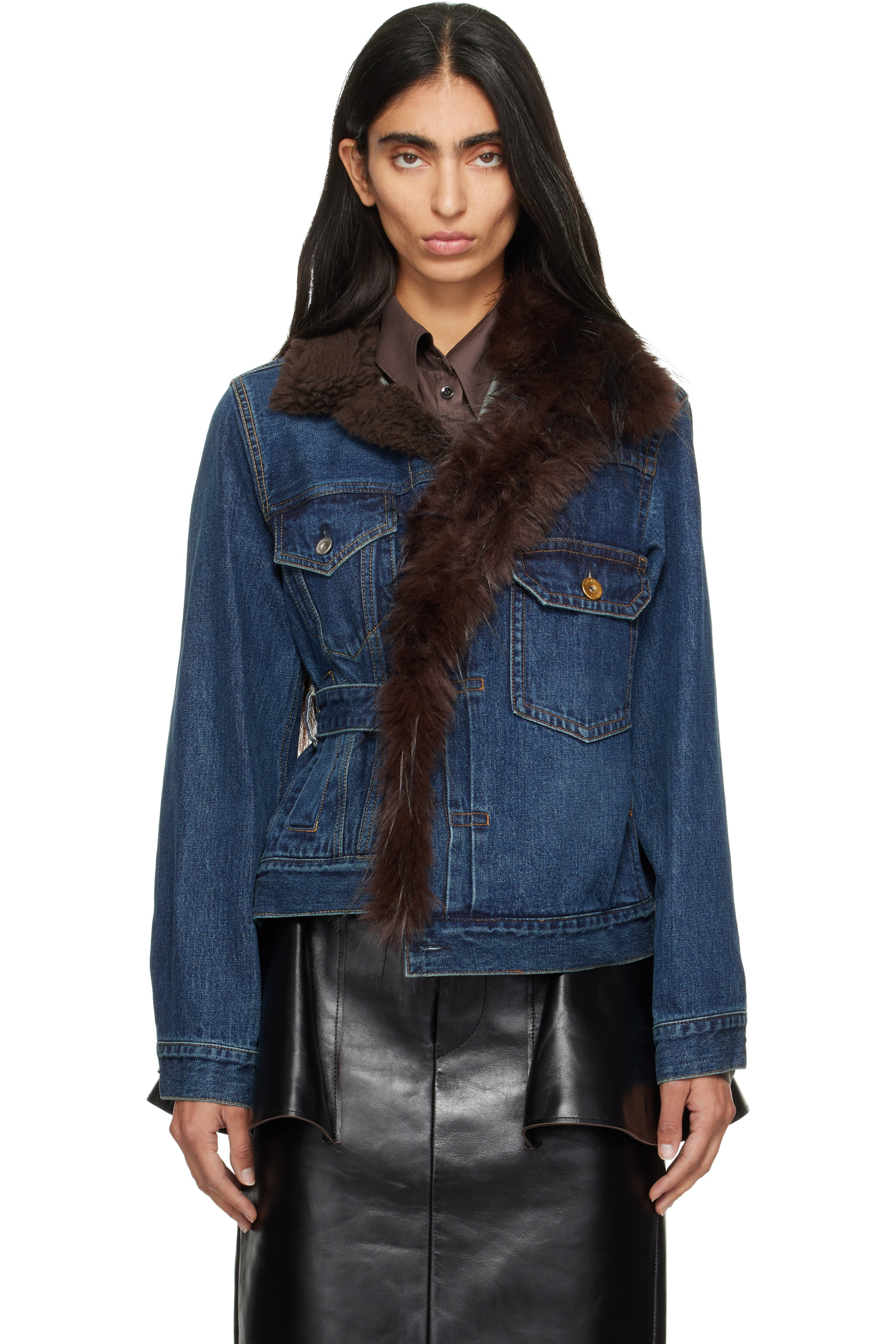 sacai - Blue Faux-Fur Denim Jacket