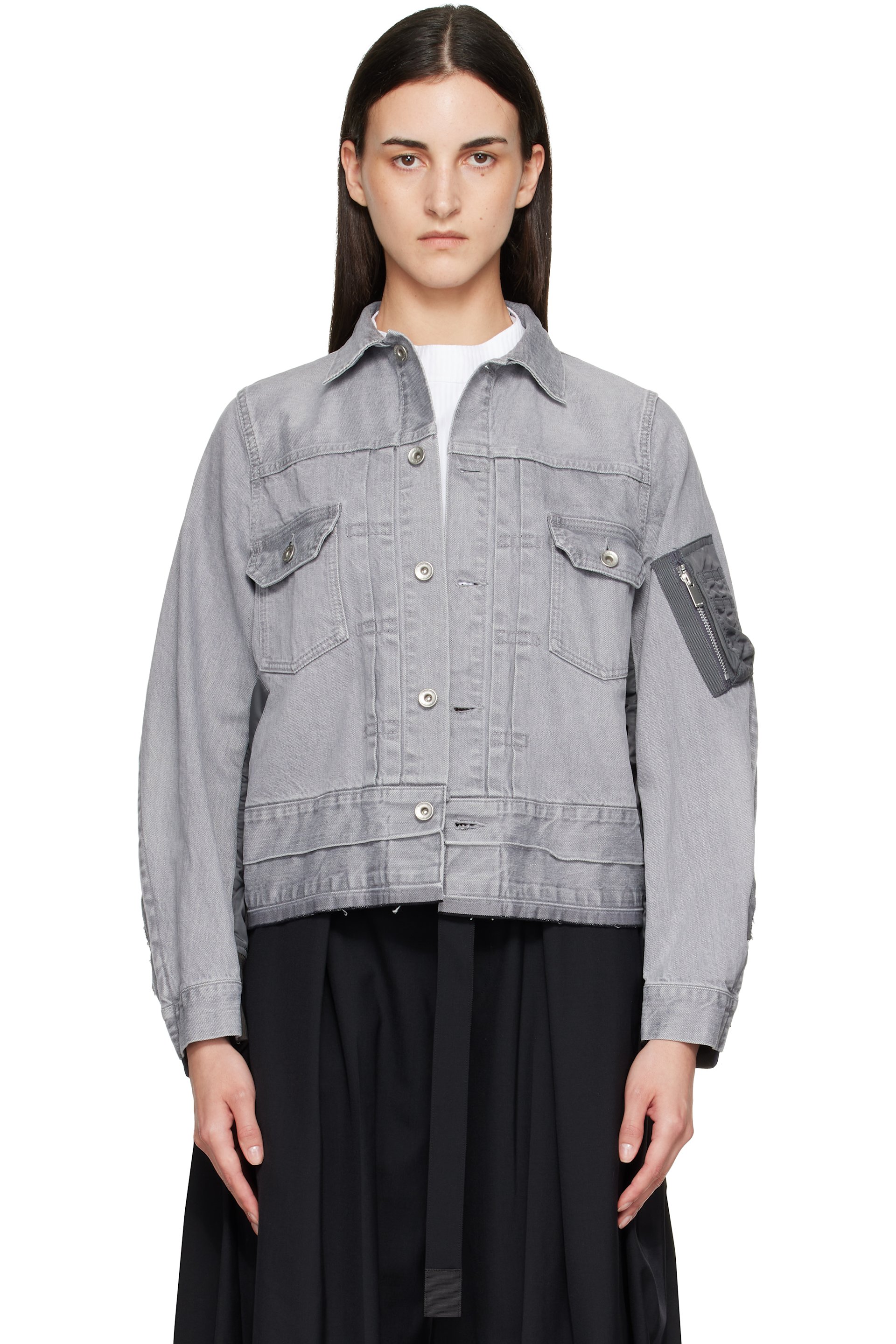 sacai - Gray Nylon Twill x Denim Jacket