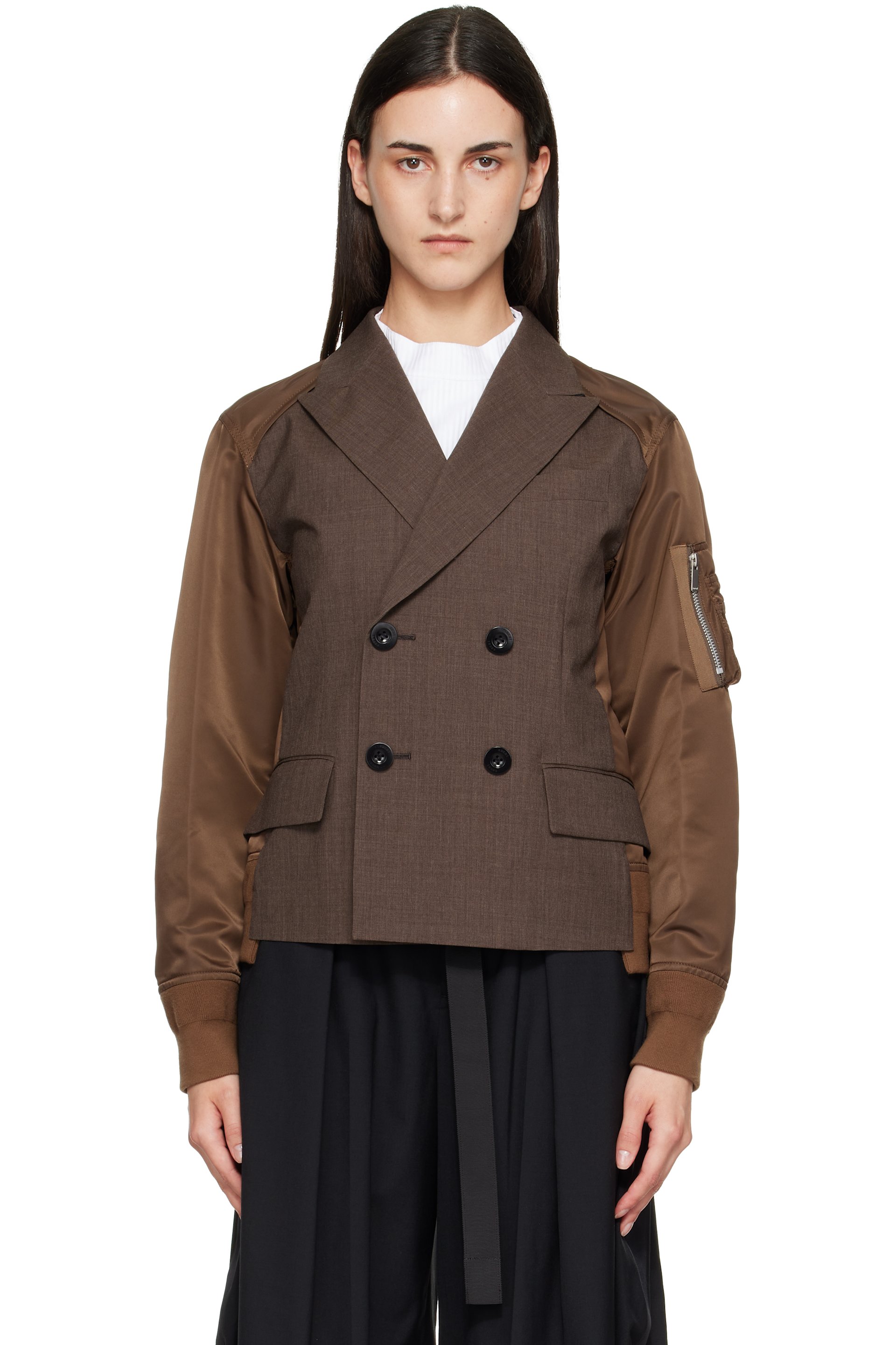 sacai - Brown Suiting x Nylon Twill Blazer