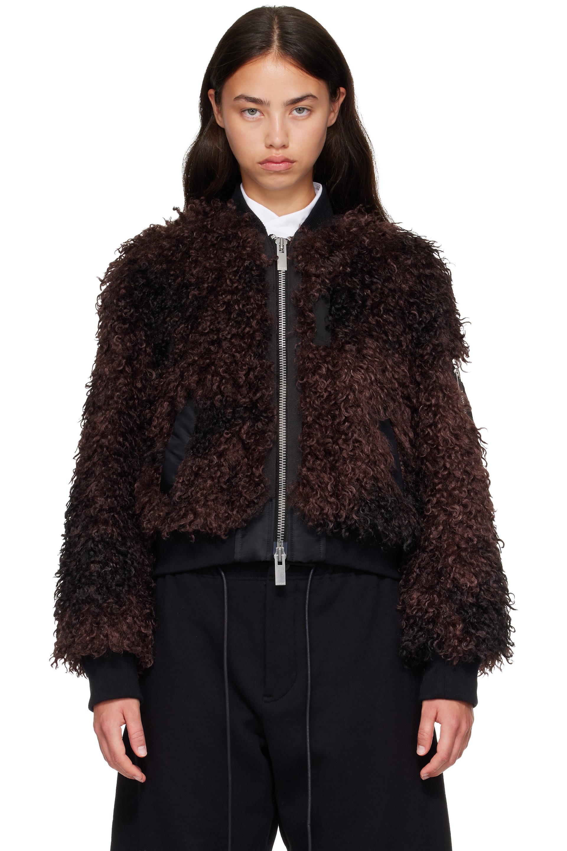 sacai - Brown Blouson Curly Faux-Fur Jacket