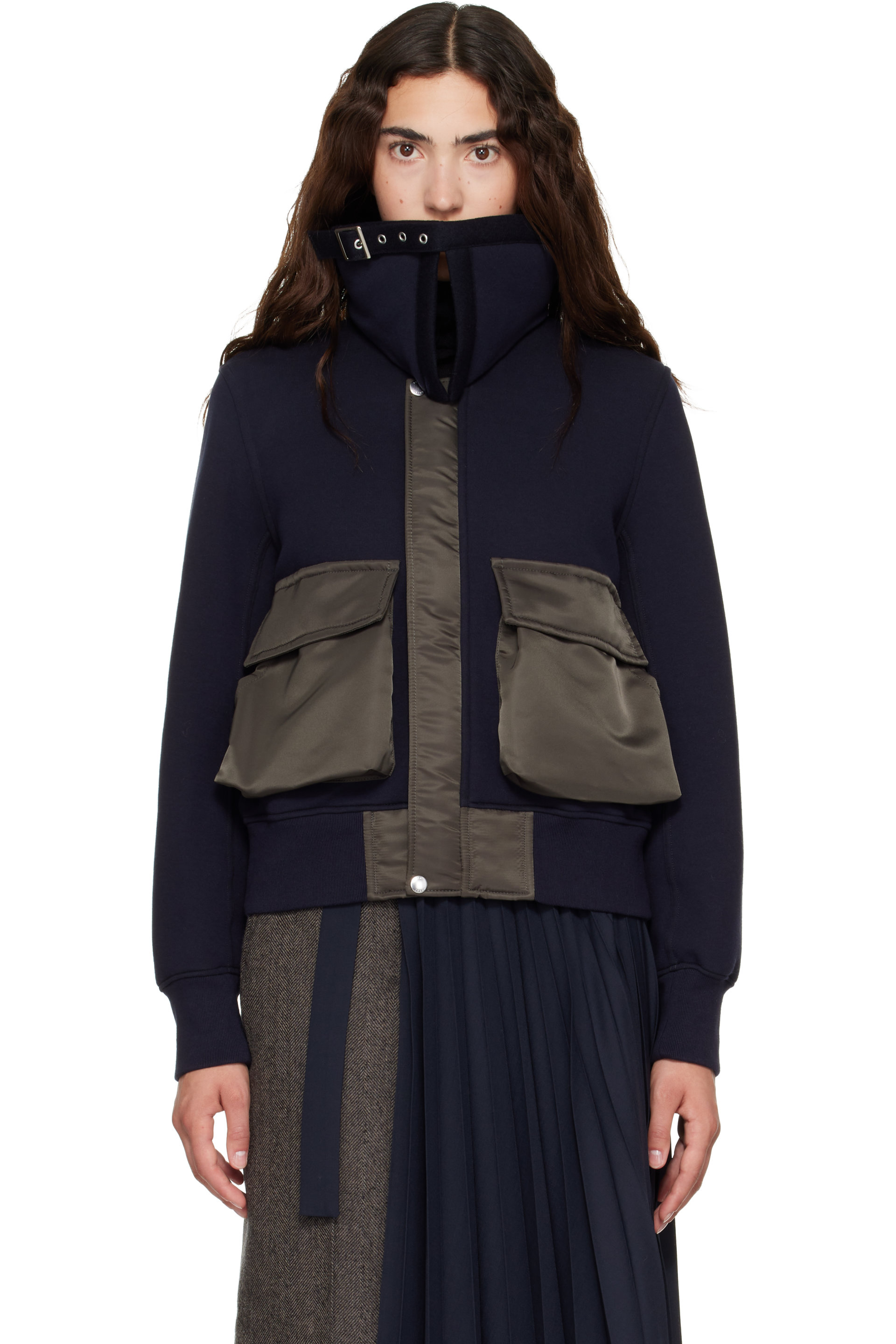 sacai - Navy Sponge Sweat Blouson Jacket