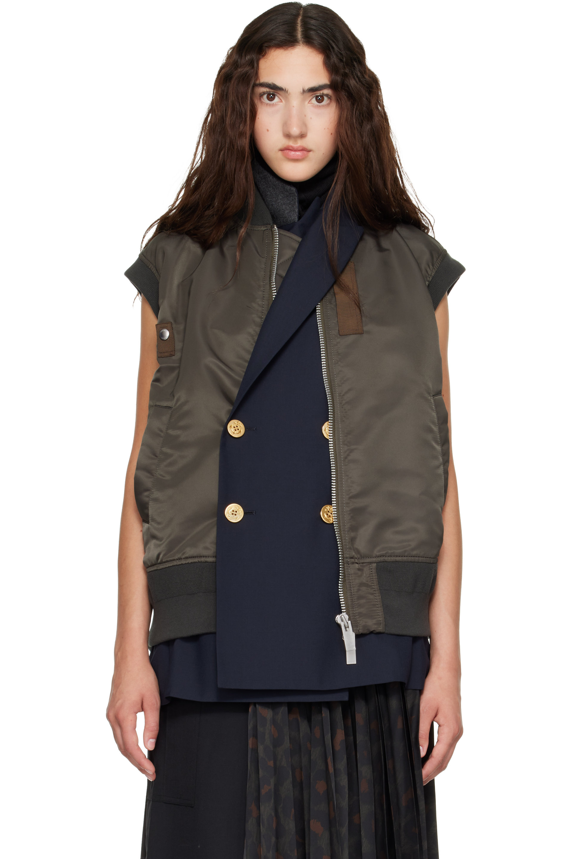 sacai - Green Nylon Twill x Suiting Vest
