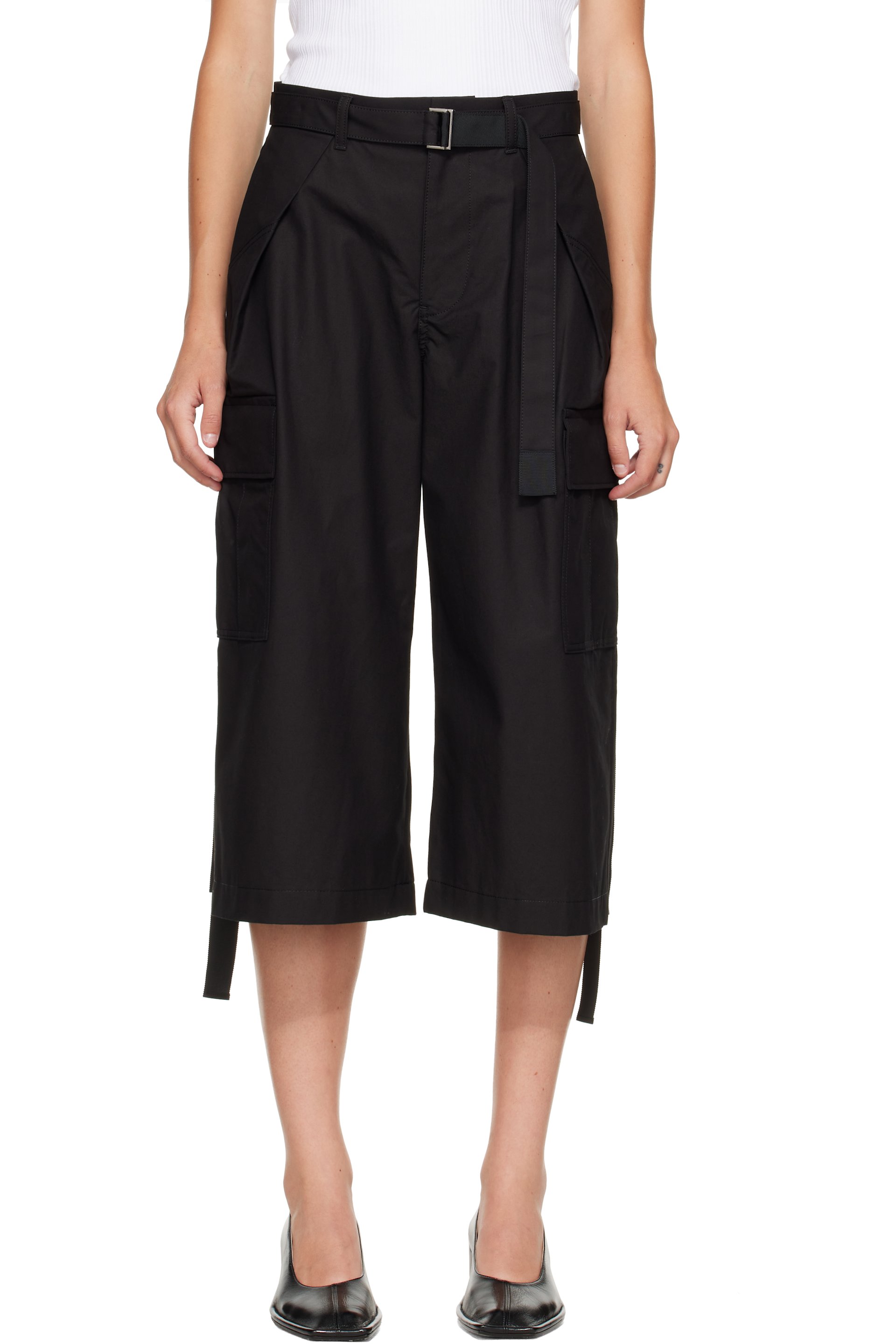 sacai - Black Cotton Weather Cargo Shorts