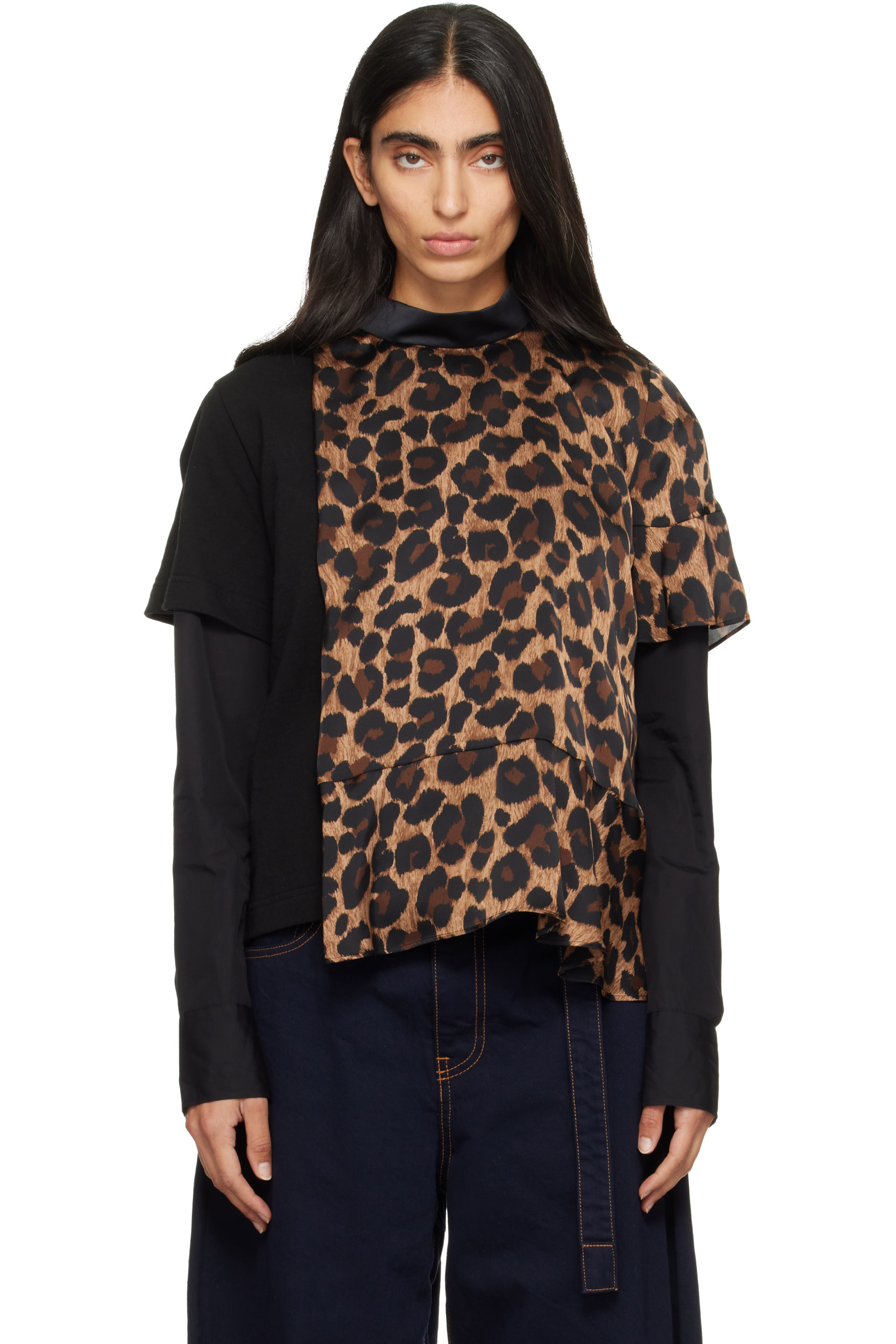 sacai - Black & Beige Leopard Jersey T-Shirt