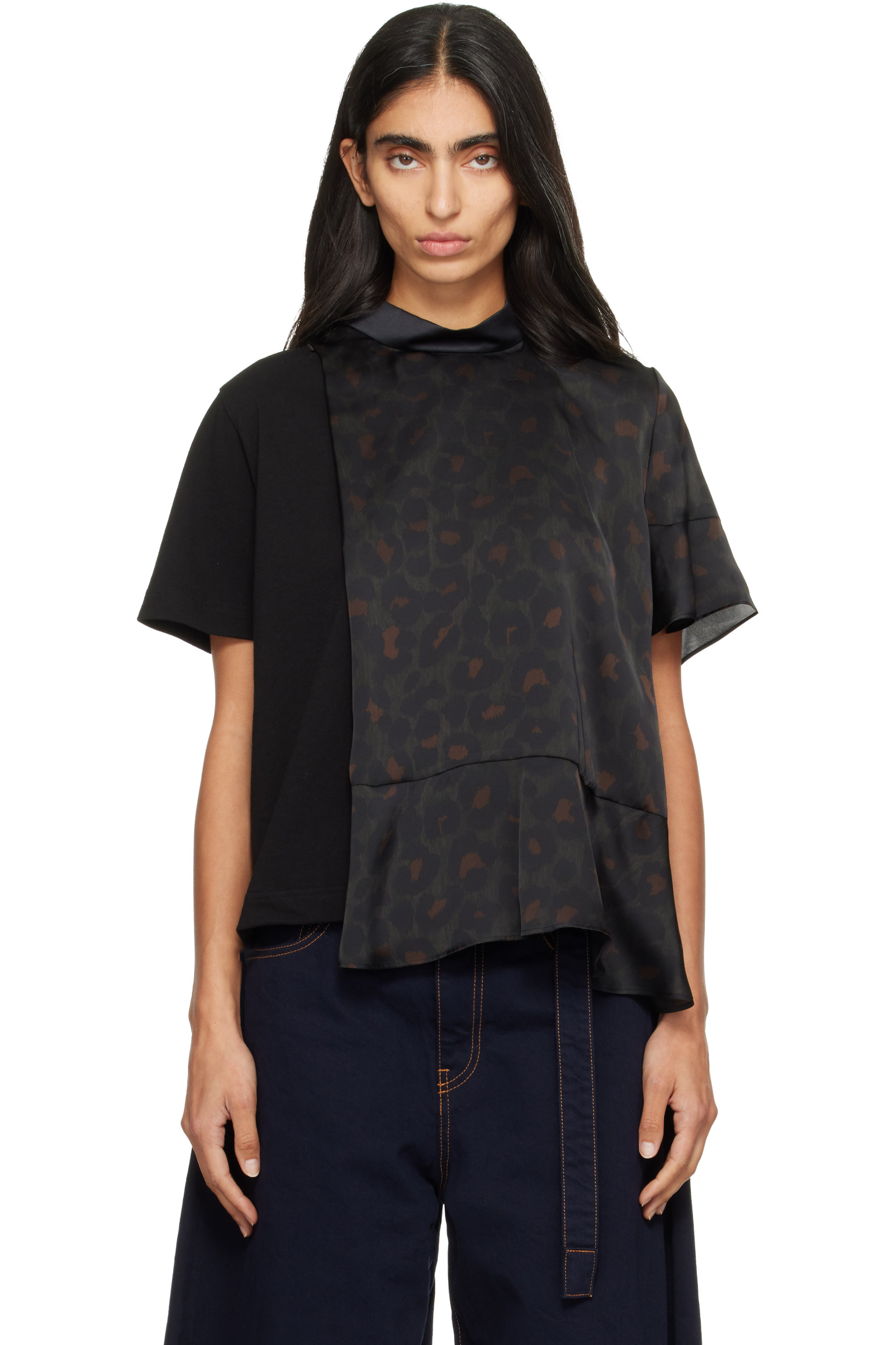 sacai - Black Leopard Jersey T-Shirt