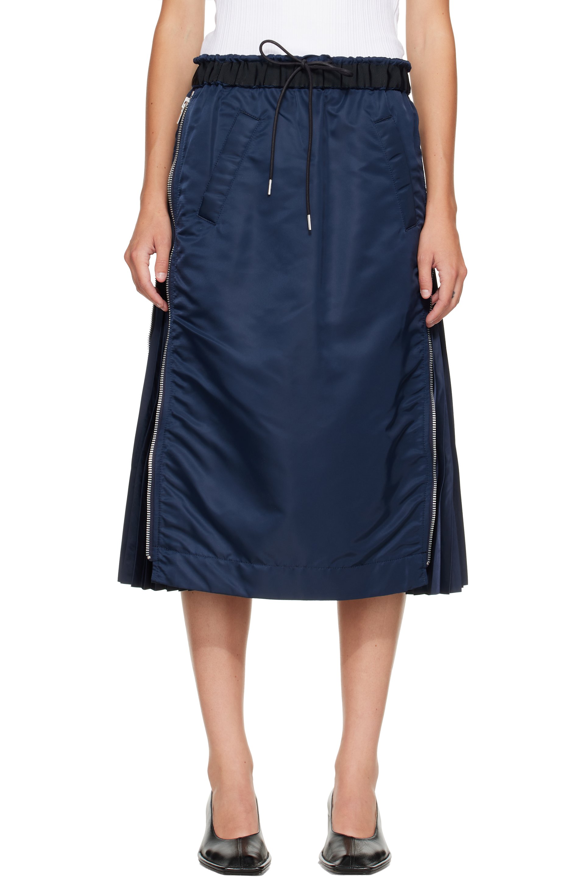 sacai - Navy Nylon Twill Midi Skirt