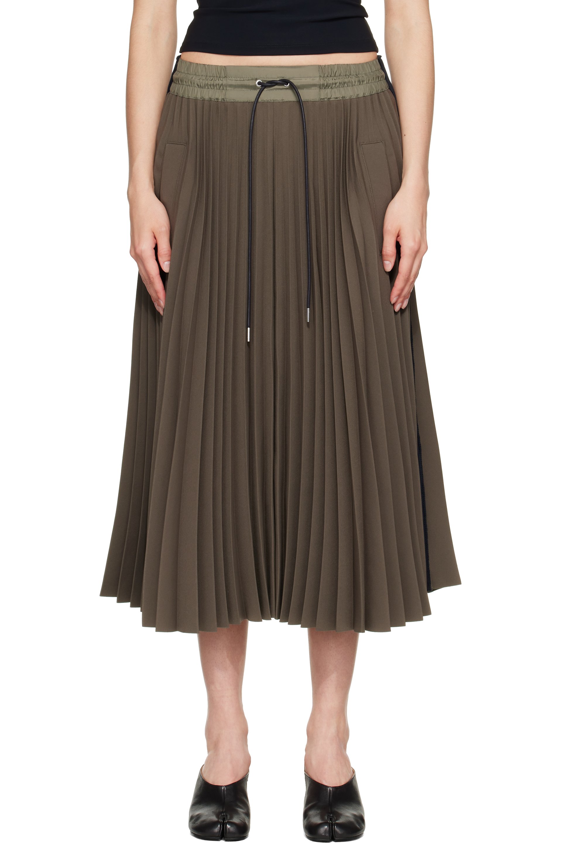 sacai - Khaki Matelasse Twill Midi Skirt