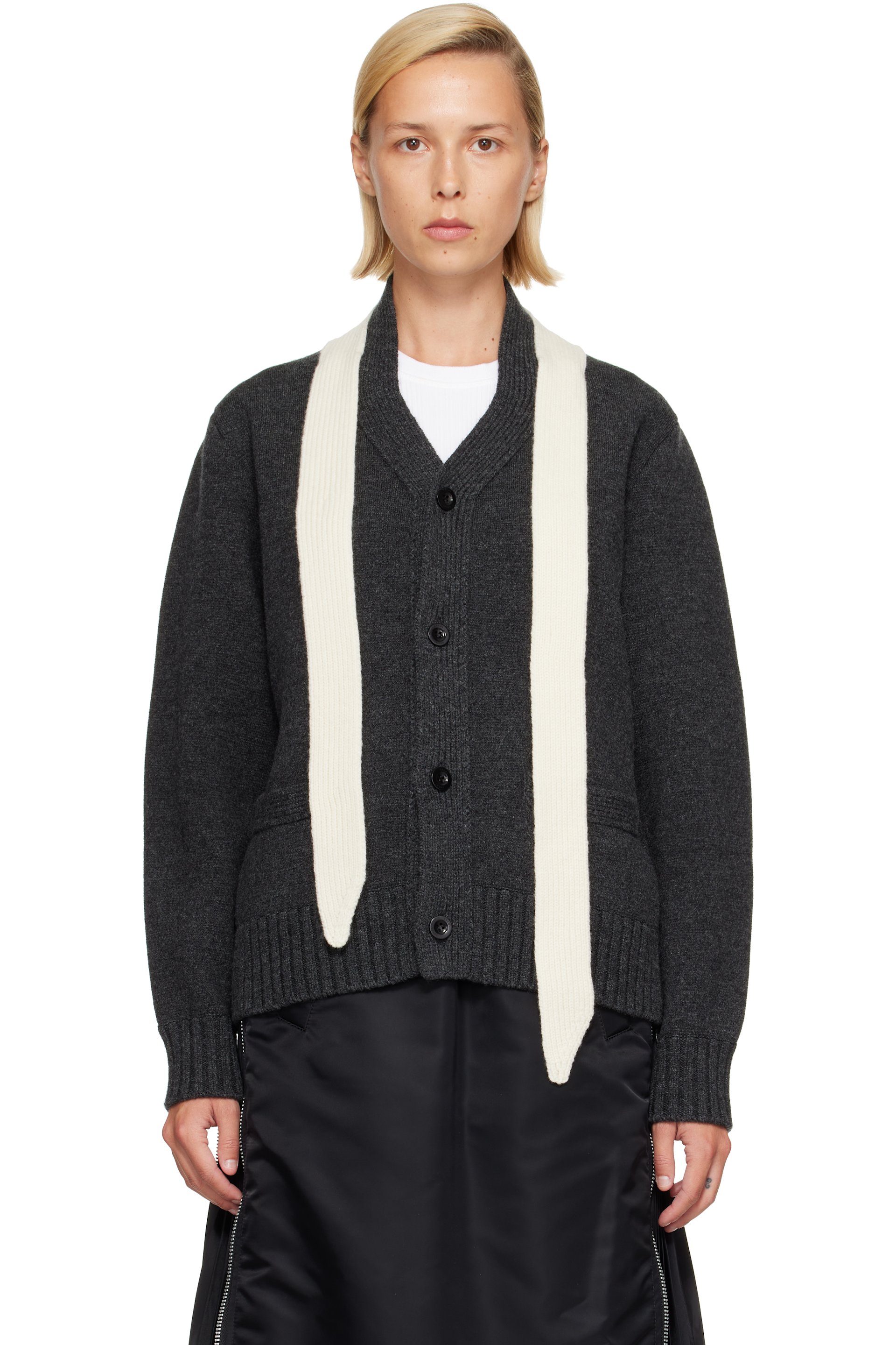 sacai - Gray Wool Knit Cardigan