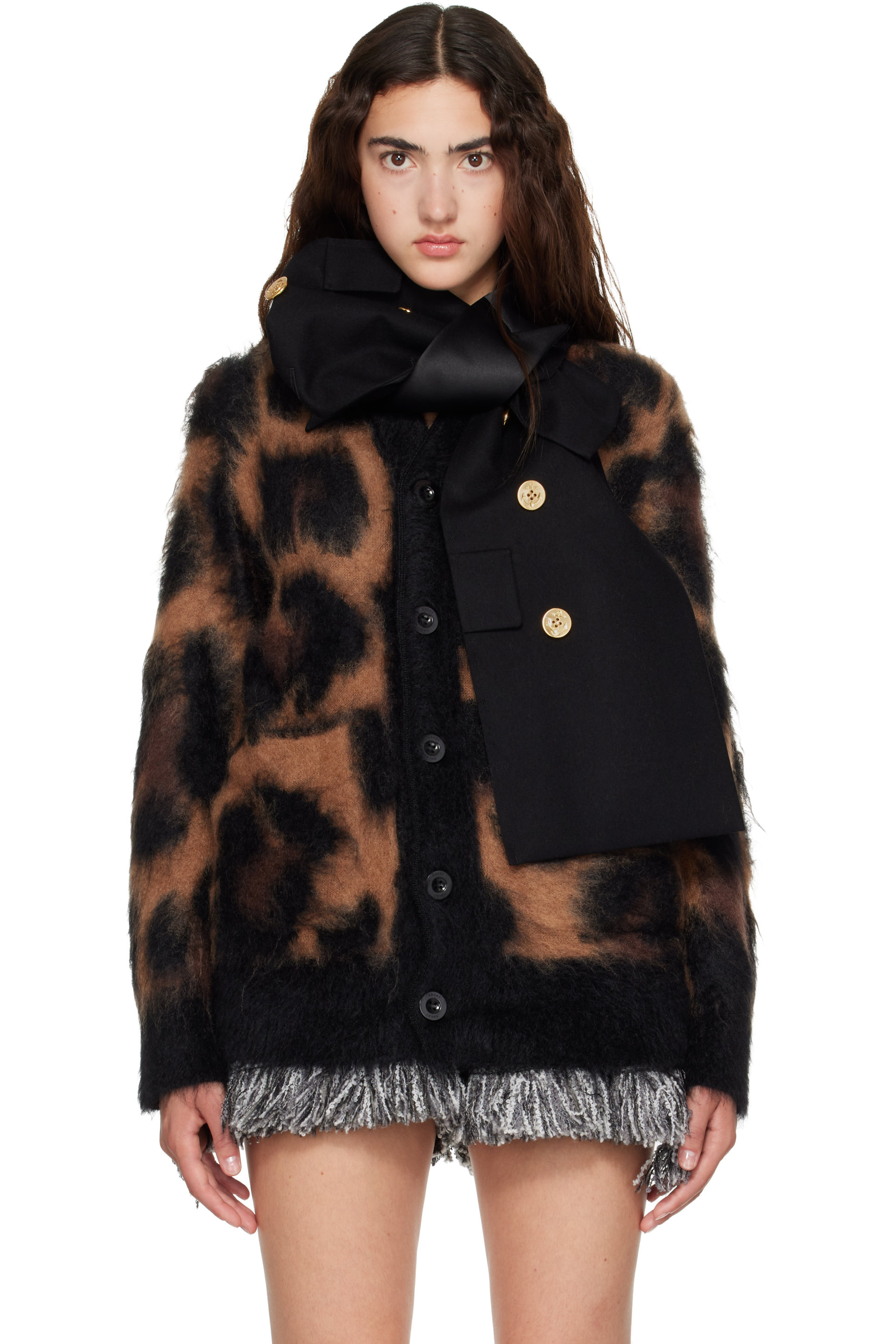sacai - Beige Leopard Mohair Knit Cardigan