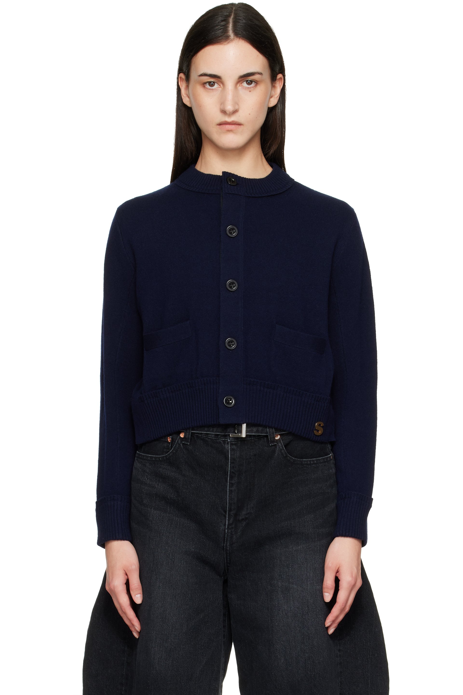 sacai - Navy Wool Knit Cardigan