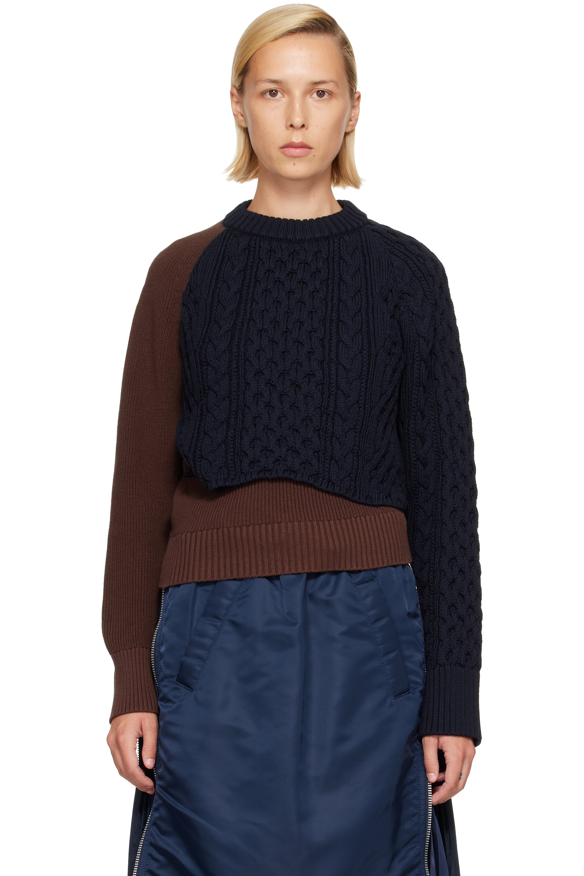 sacai - Brown Cotton Cashmere Knit Sweater