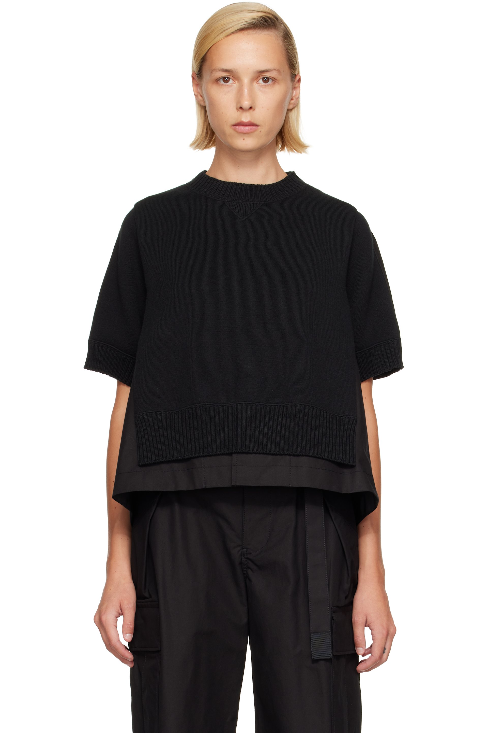 sacai - Black Cotton Weather & Cotton Cashmere Knit Sweater