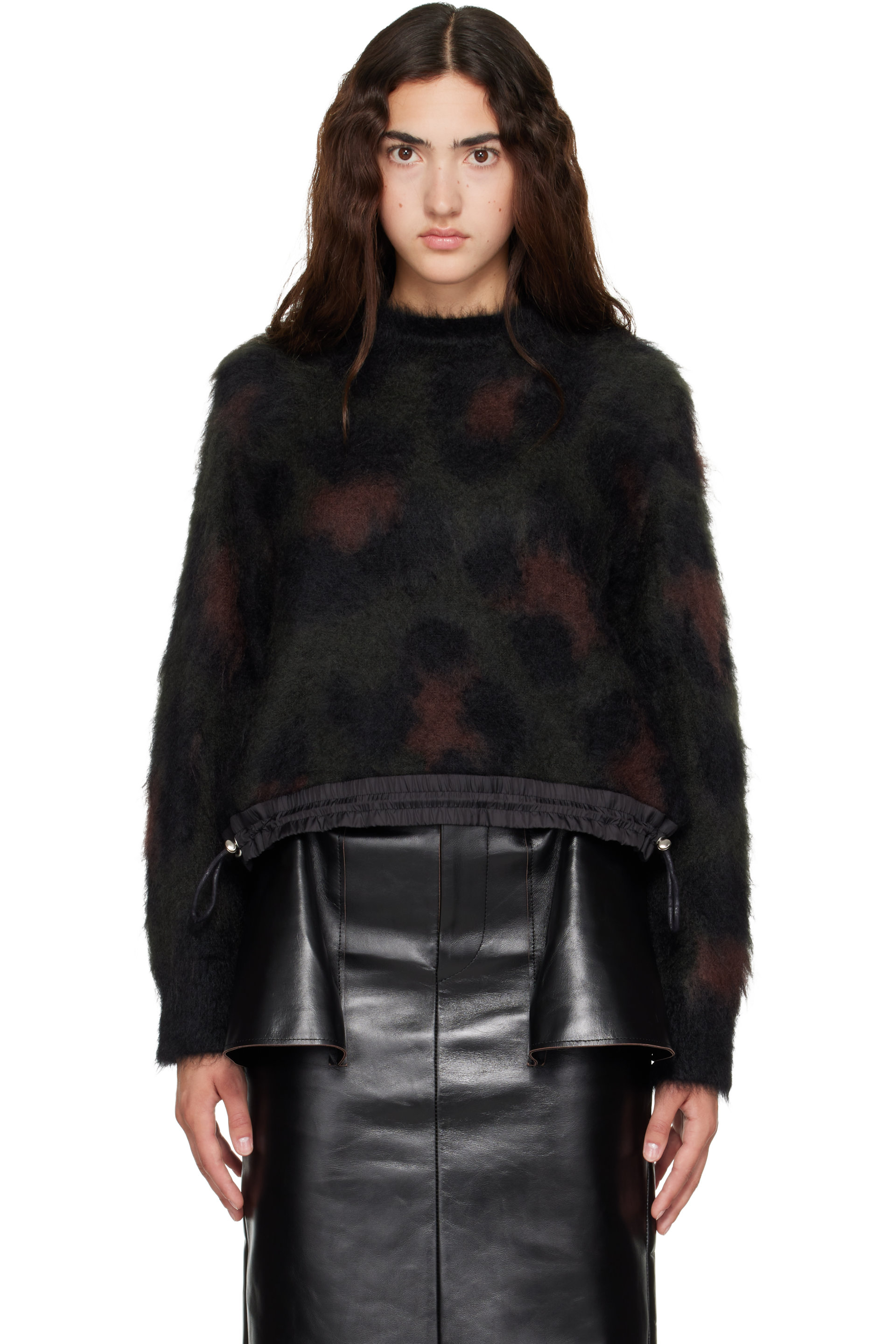 sacai - Green Leopard Mohair Knit Pullover Sweater