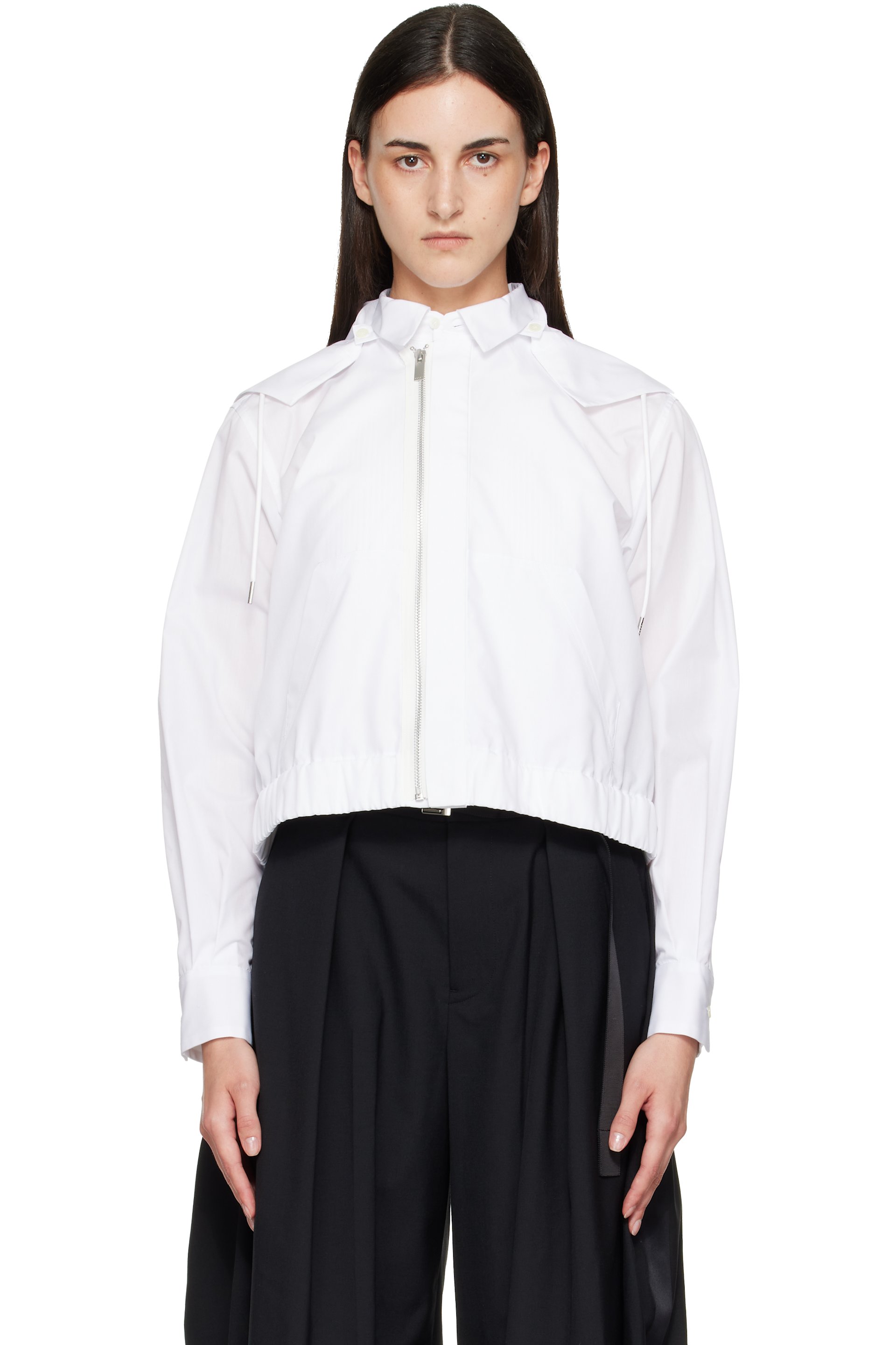 sacai - White Poplin Hoodie