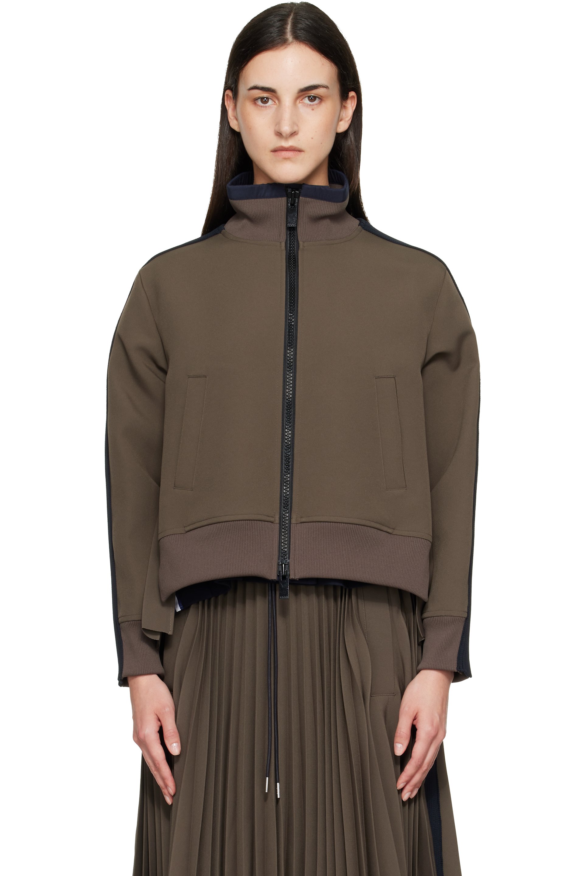 sacai - Taupe Matelasse Twill Blouson Sweatshirt