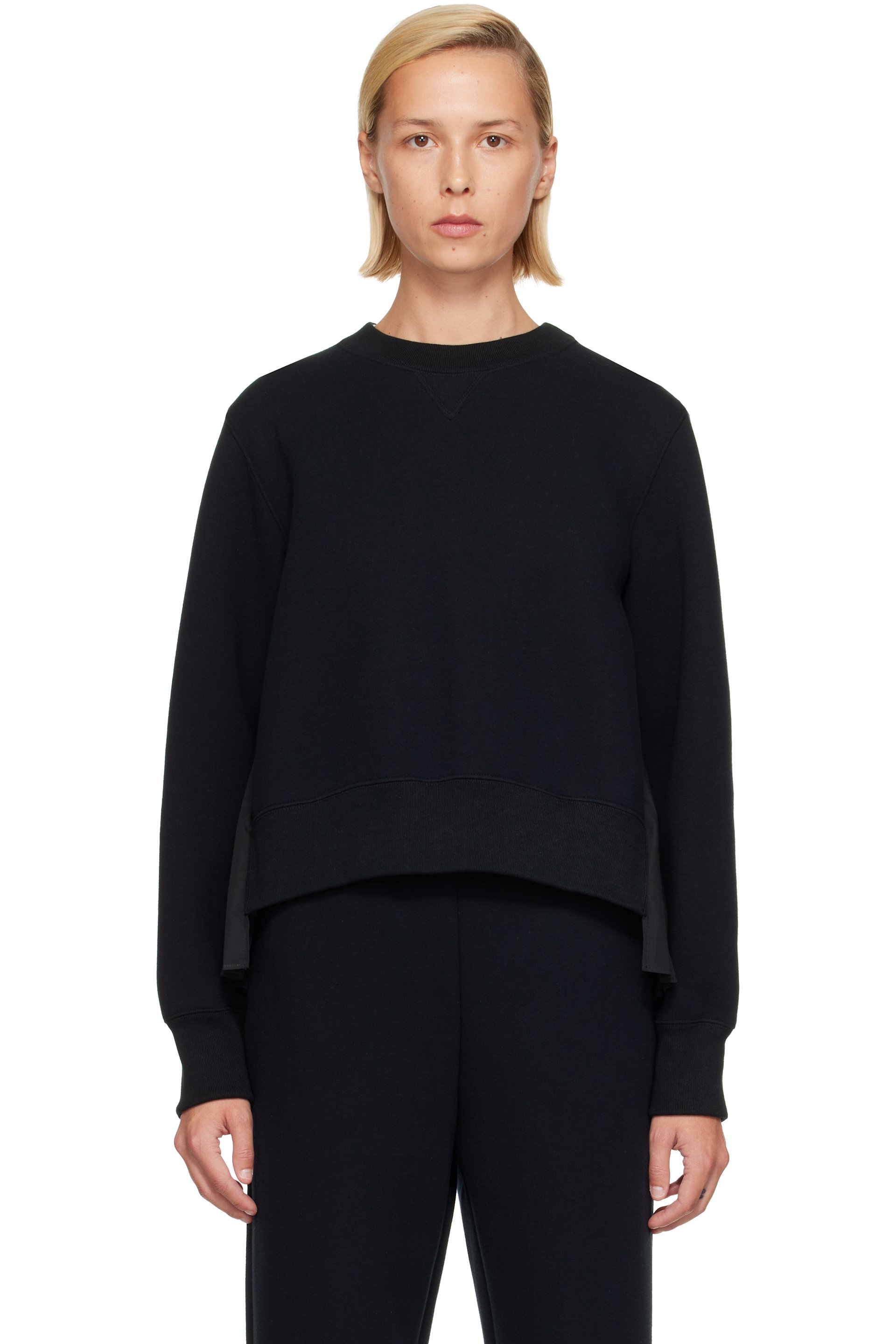 sacai - Black Sponge Sweat & Cotton Poplin Sweatshirt